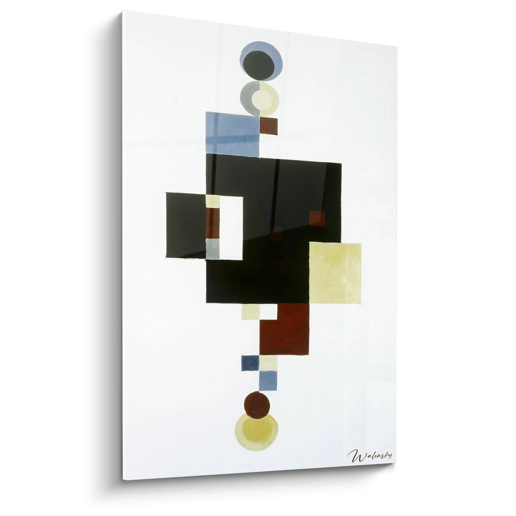 Wandbild abstrakte geometrische Komposition konstruktivistische Kunst schwarze Rechtecke bunte Kreise