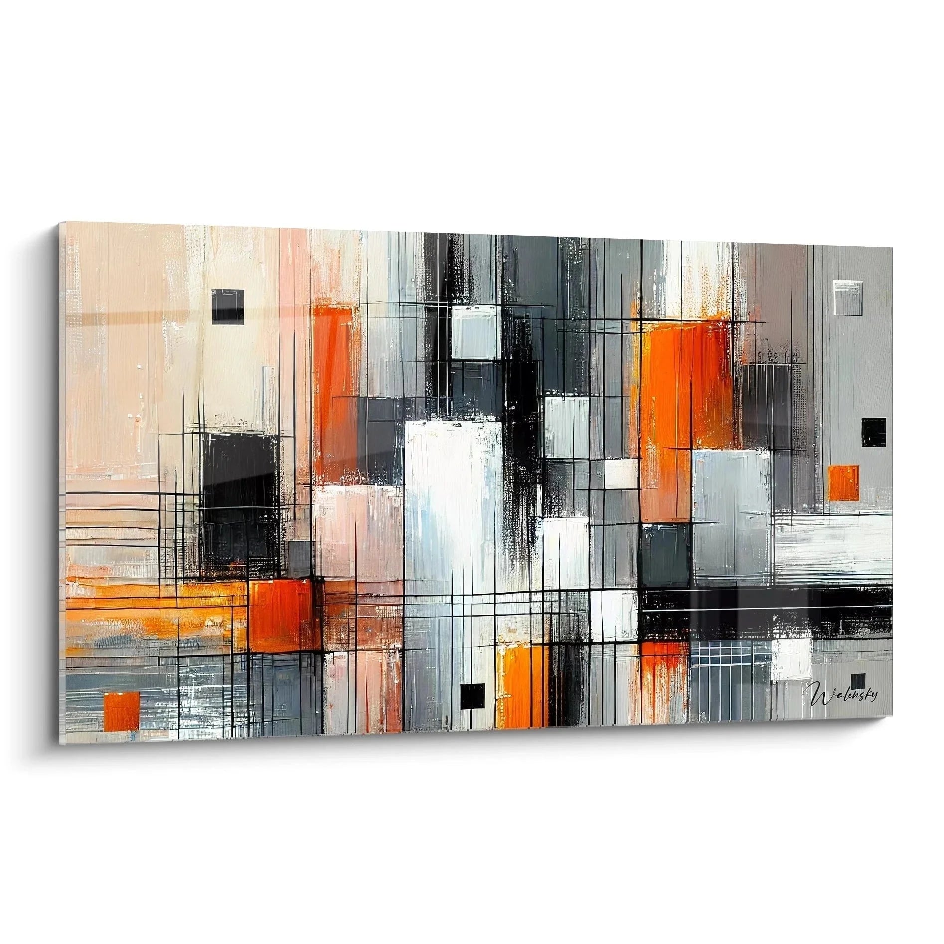 Wandbild abstrakte Komposition Kubismus mit geometrischen Formen in Orange Grau Weiß