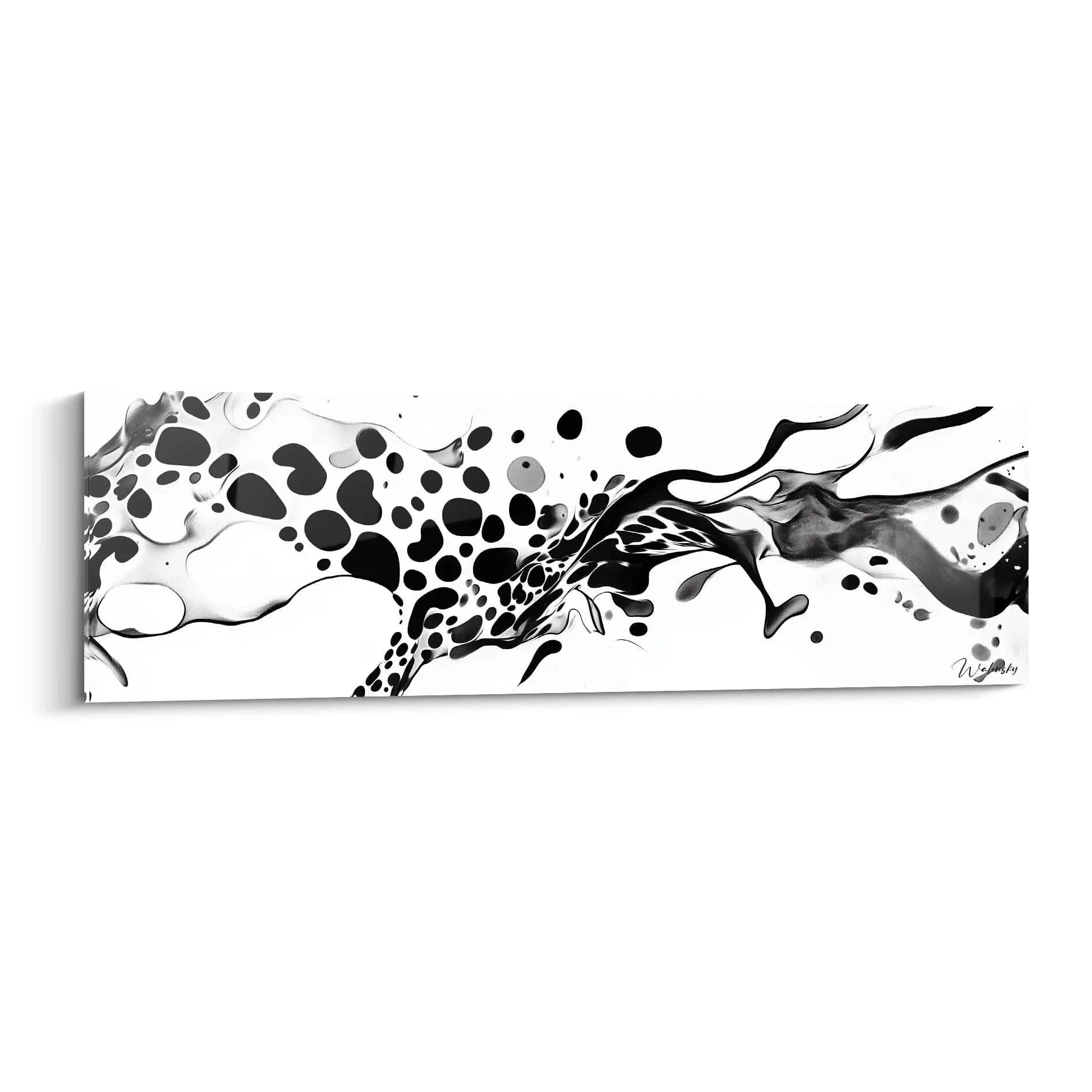 Wandbild abstrakte Komposition Schwarz-Weiß mit flüssigen Formen und Tintentropfen Effekt
