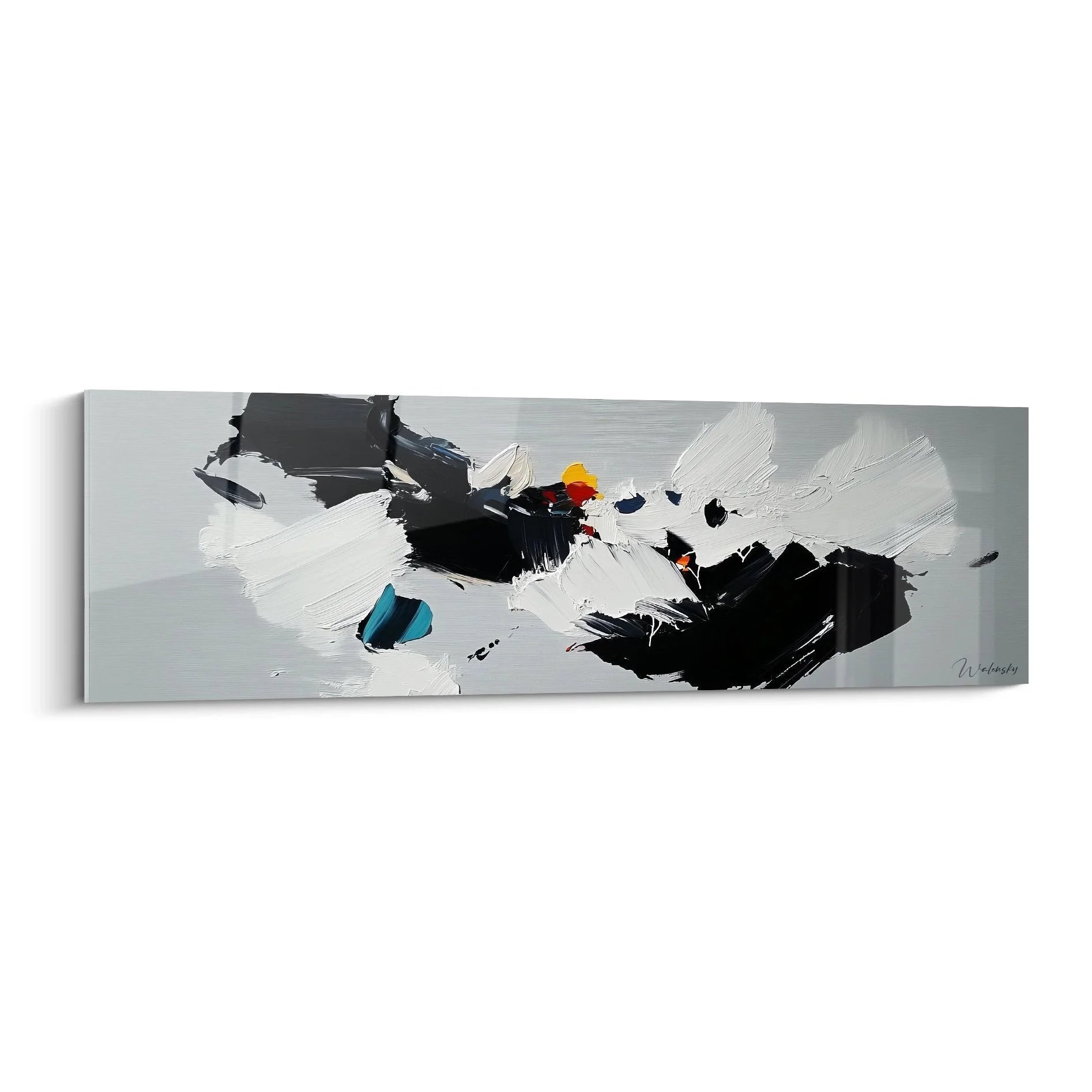 Wandbild abstrakte Komposition schwarz weiß mit Farbakzenten - minimalistische Kunst