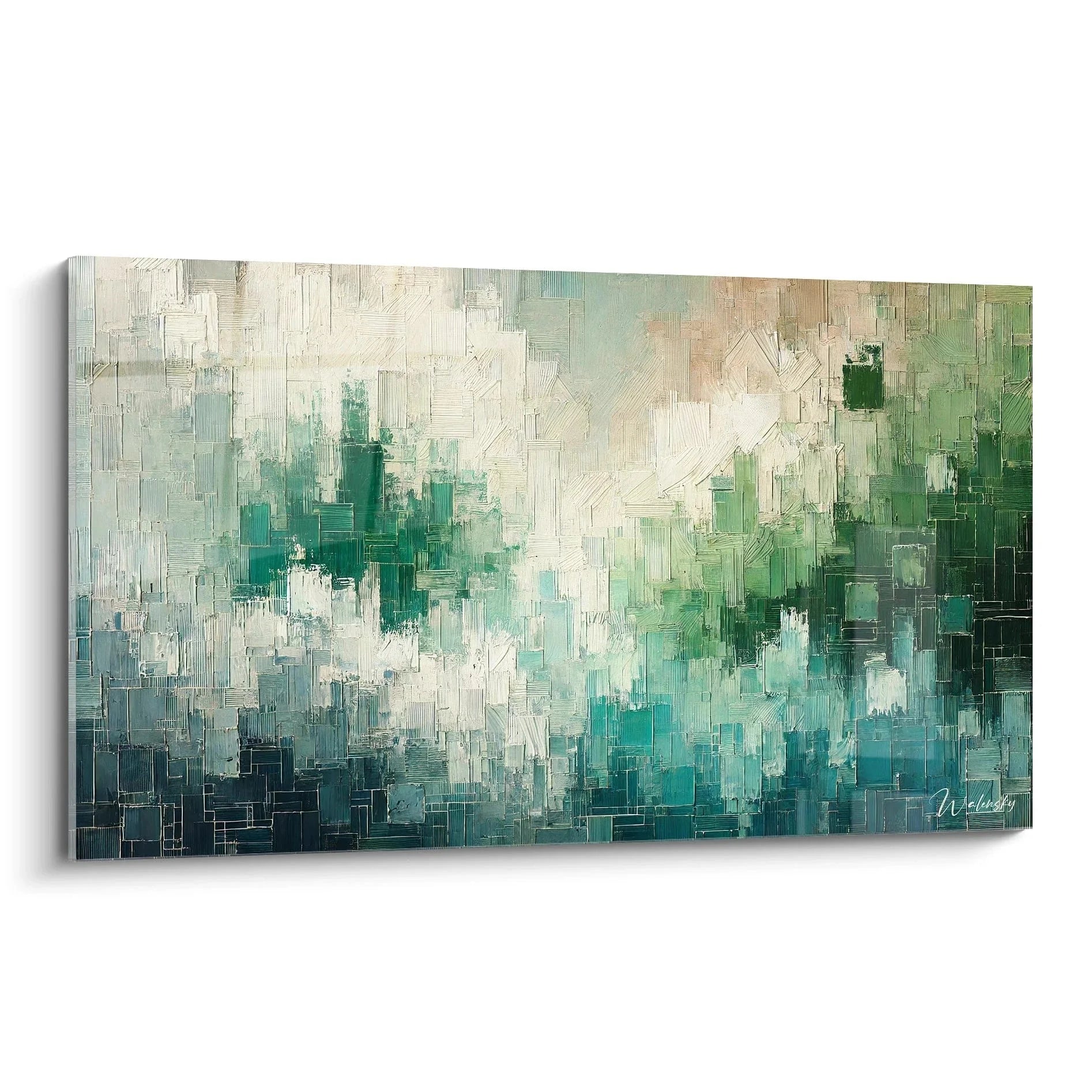 Wandbild abstrakte Komposition türkis grün expressionistische Geometrie XXL Kunstwerk