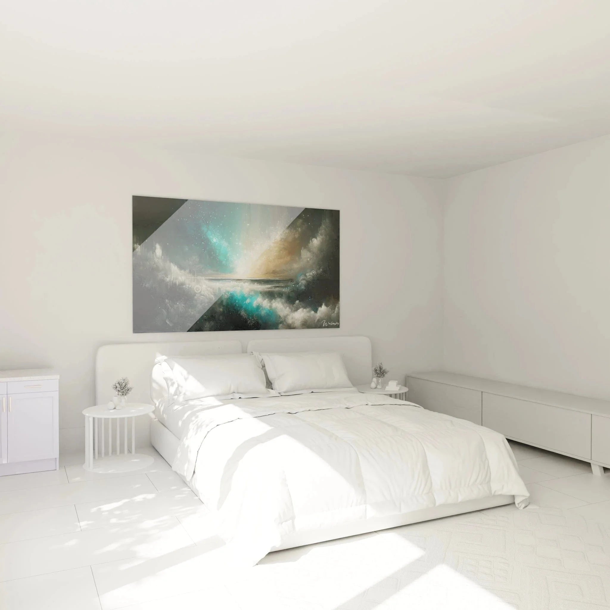 Modernes Wandbild abstrakte kosmische Landschaft als stilvolle Schlafzimmer Wanddekoration in Expressionismus Stil