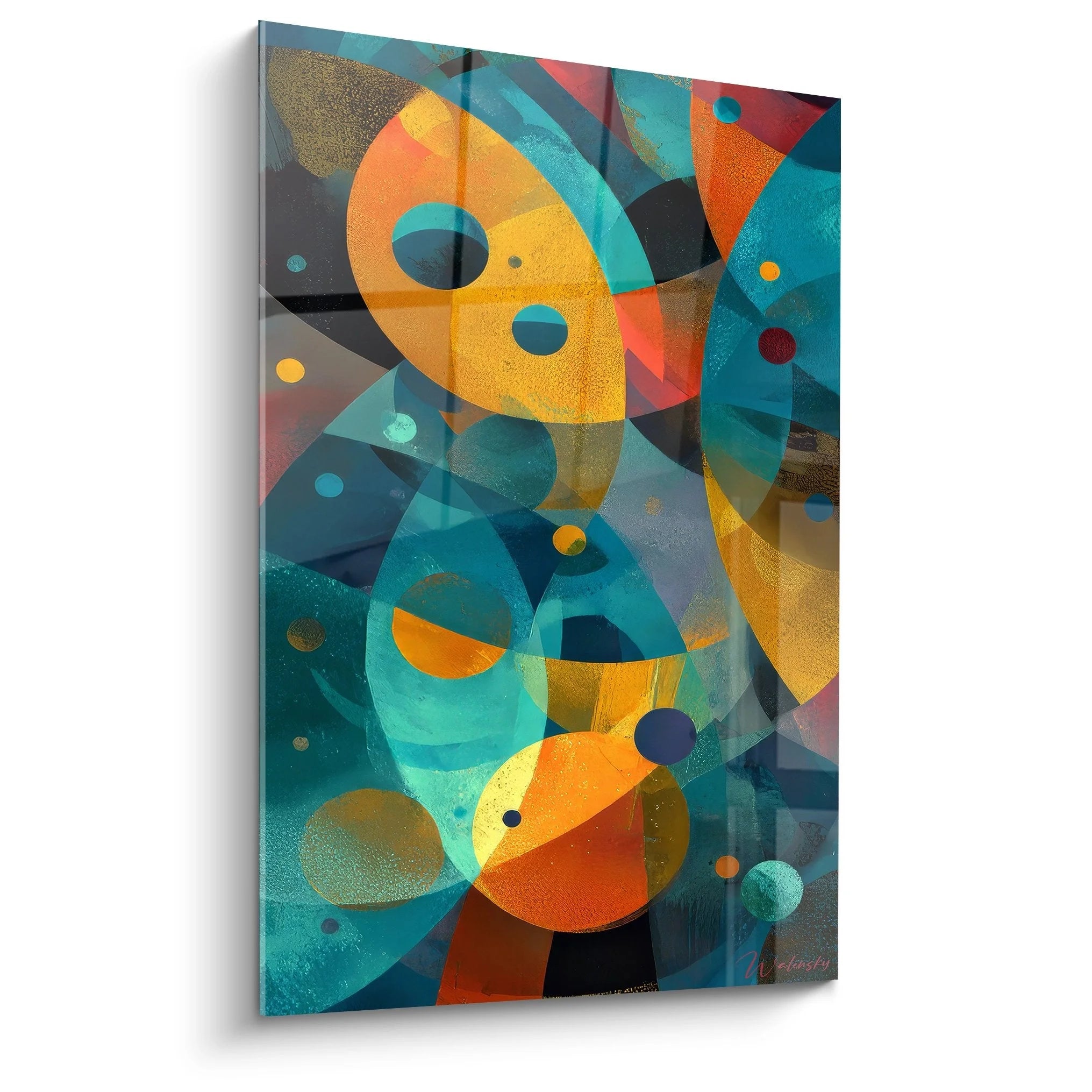 Wandbild abstrakte Kreise in Orange und Türkis, geometrische Kunst XXL für moderne Raumgestaltung