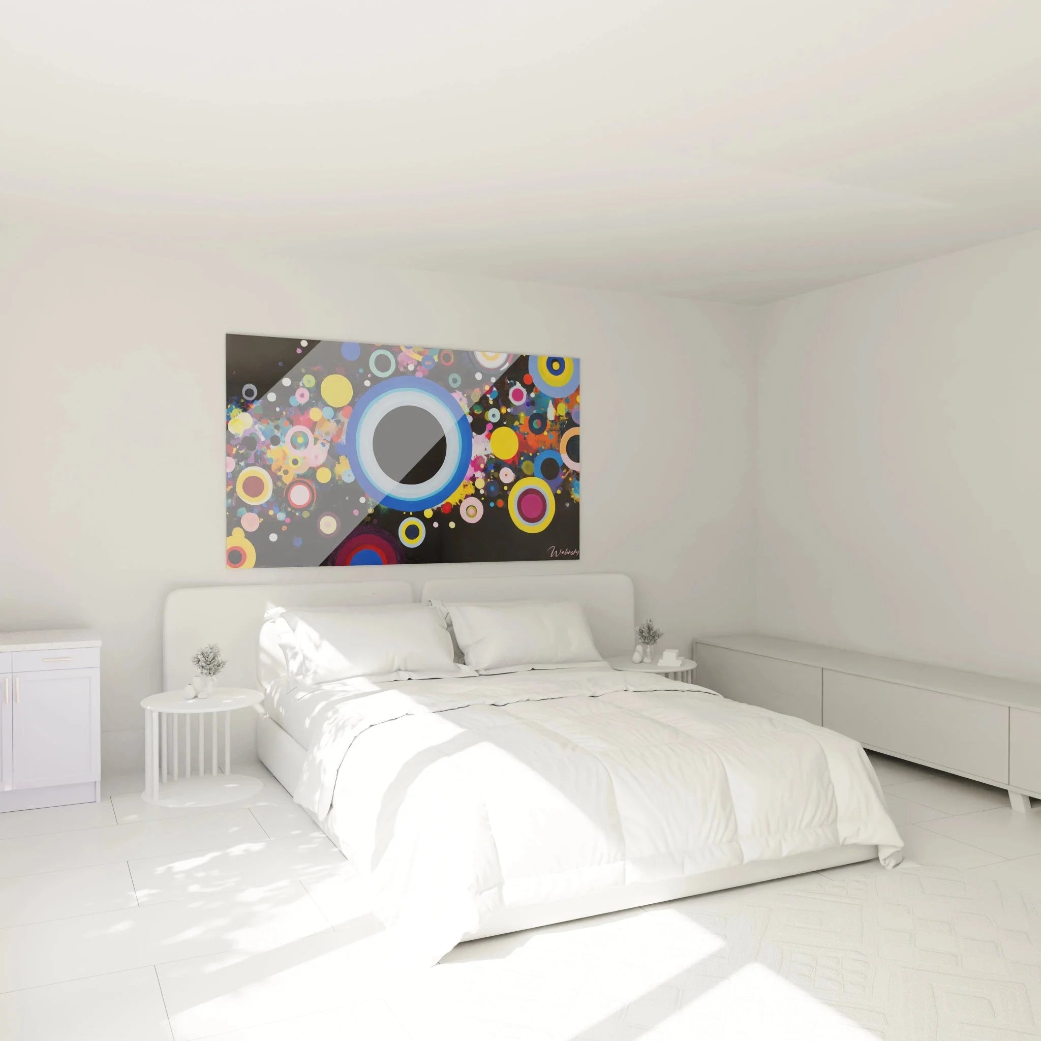 Abstraktes Wandbild mit Kreisen in Schlafzimmer Kandinsky inspirierte Wanddekoration