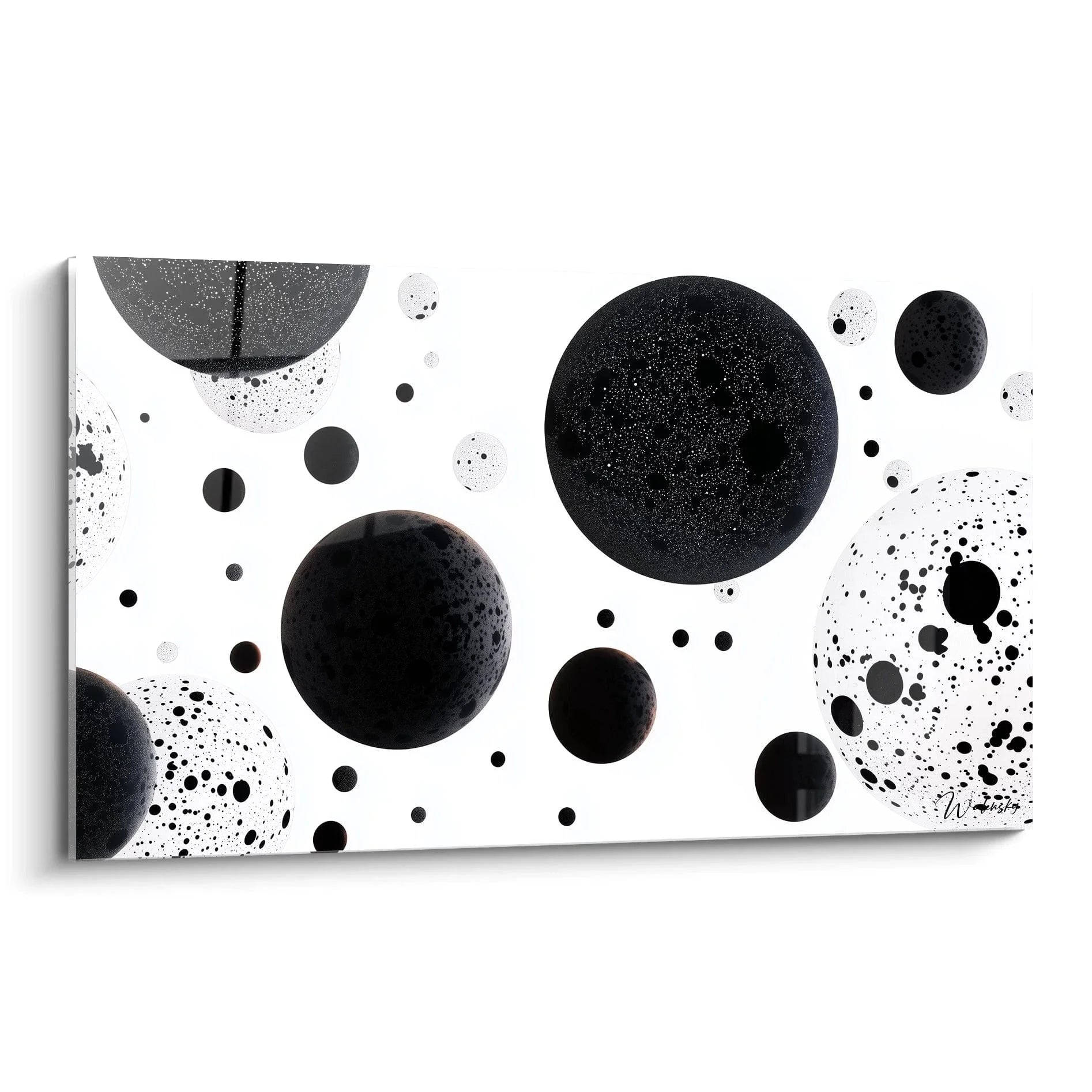 Wandbild abstrakte Kreise schwarz-weiß mit dalmatiner Optik und geometrischen Formen für moderne Wanddekoration