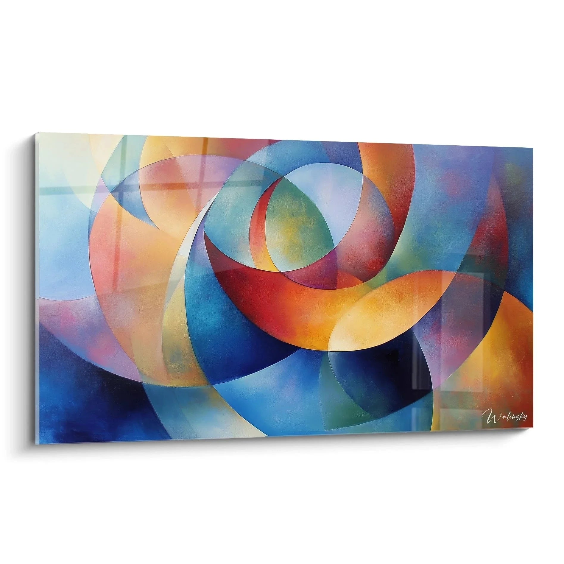 Wandbild abstrakte Kreise Sonia Delaunay Stil mit harmonischen Farben Orange Blau