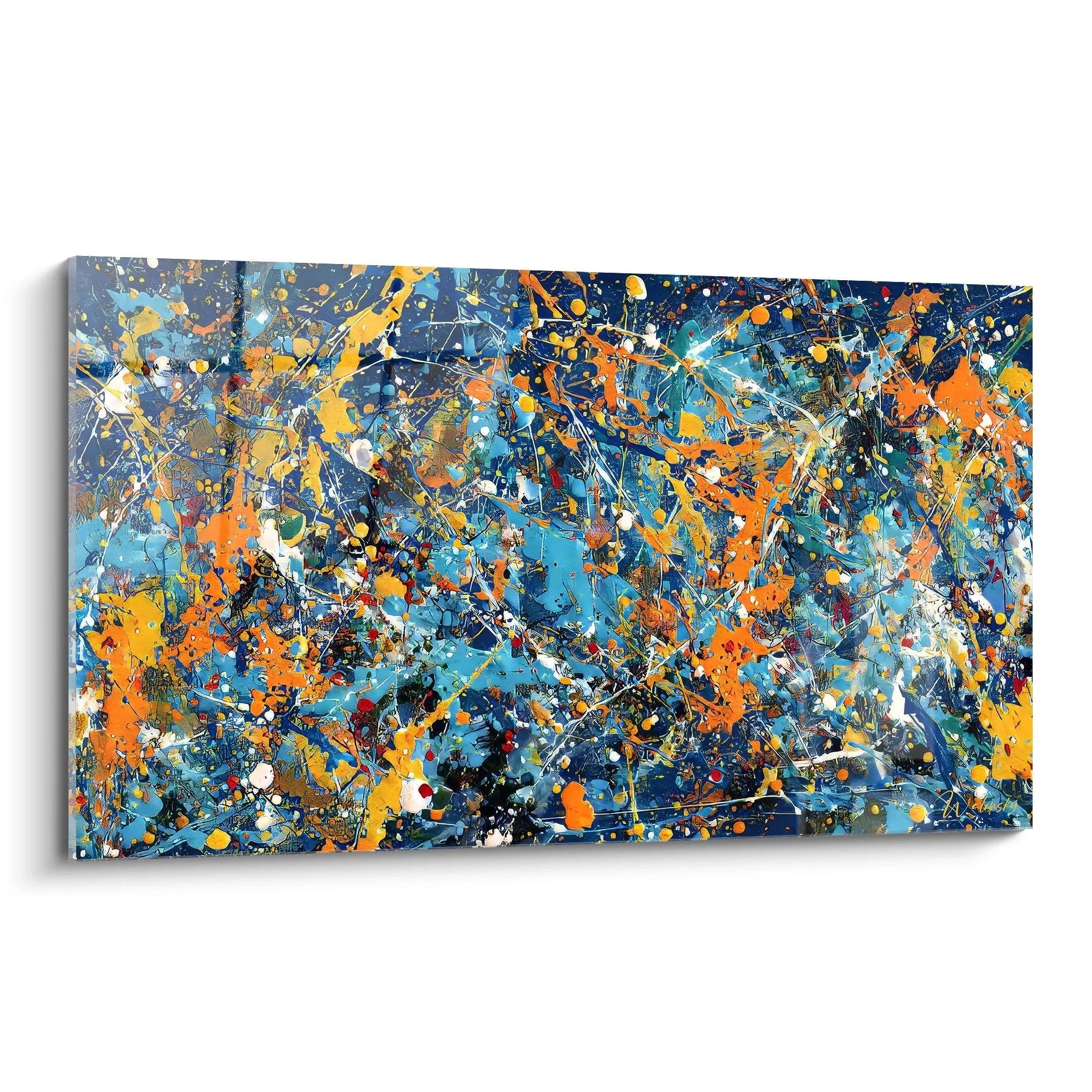 Wandbild abstrakte Kunst Farbexplosion Blau Orange Edition Malerei-Optik für moderne Wanddekoration