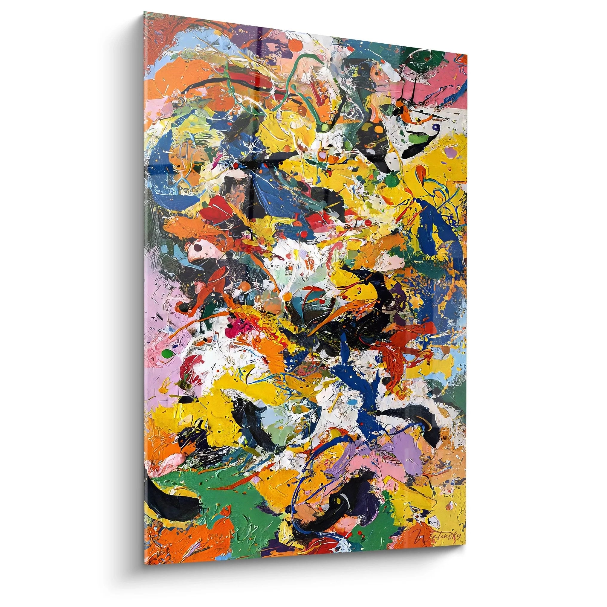 Wandbild abstrakte Kunst mit bunter Farbexplosion in Malerei-Optik für moderne Wandgestaltung