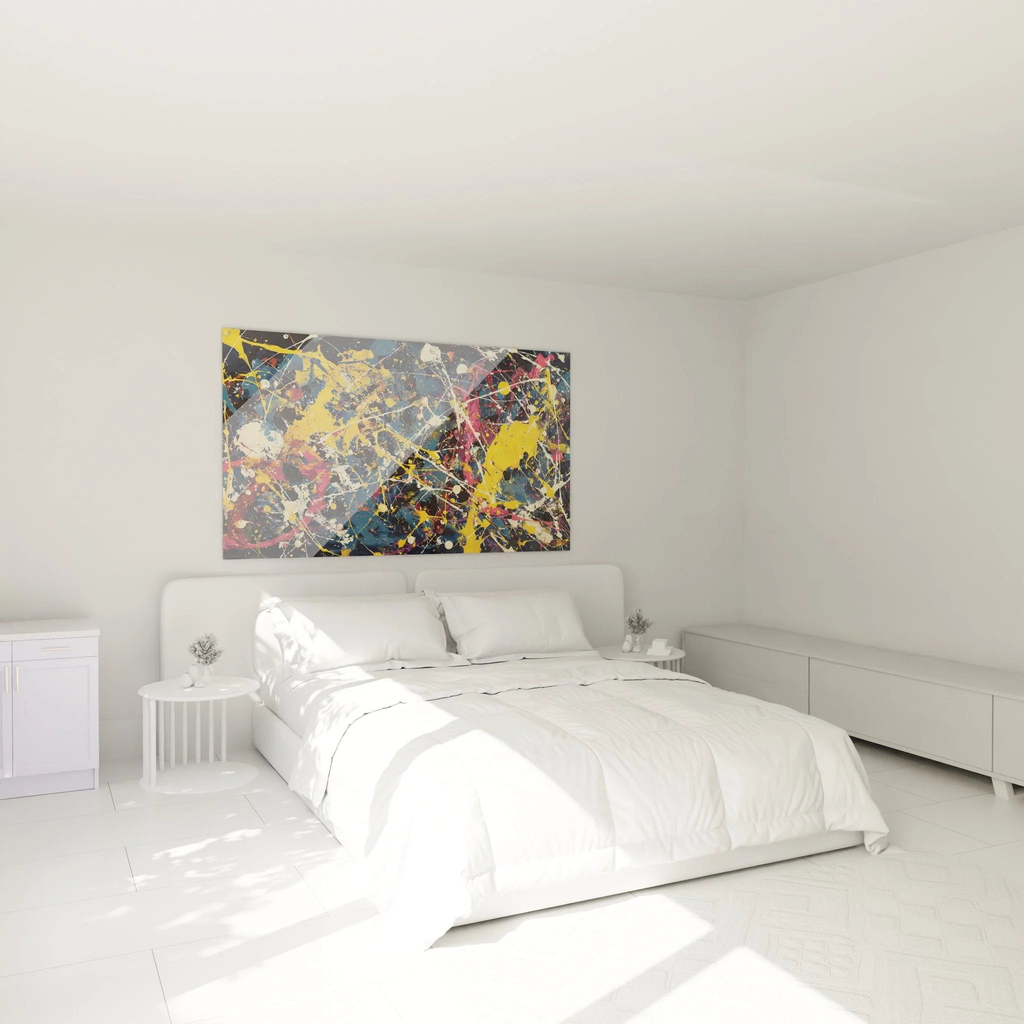 Wandbild XXL abstrakte Kunst in Schlafzimmer Ambiente mit moderner Malerei-Optik