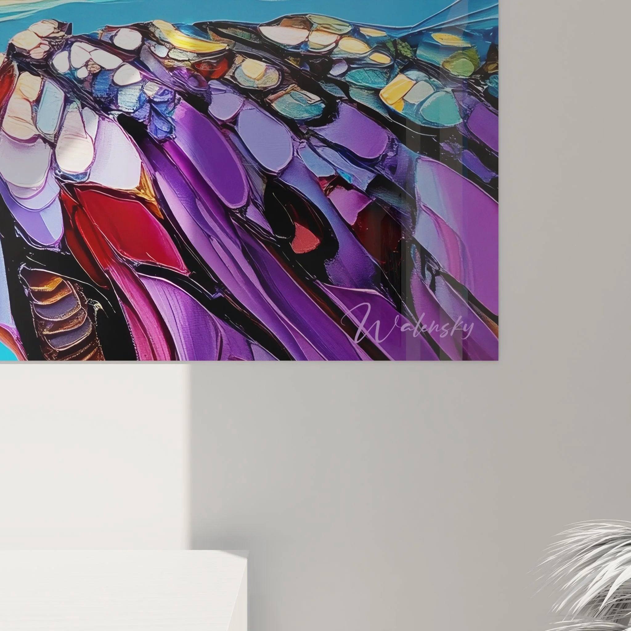 Gesamtansicht Wandbild abstrakte Landschaft mit Sonnenuntergang, Edition Malerei-Optik Darstellung