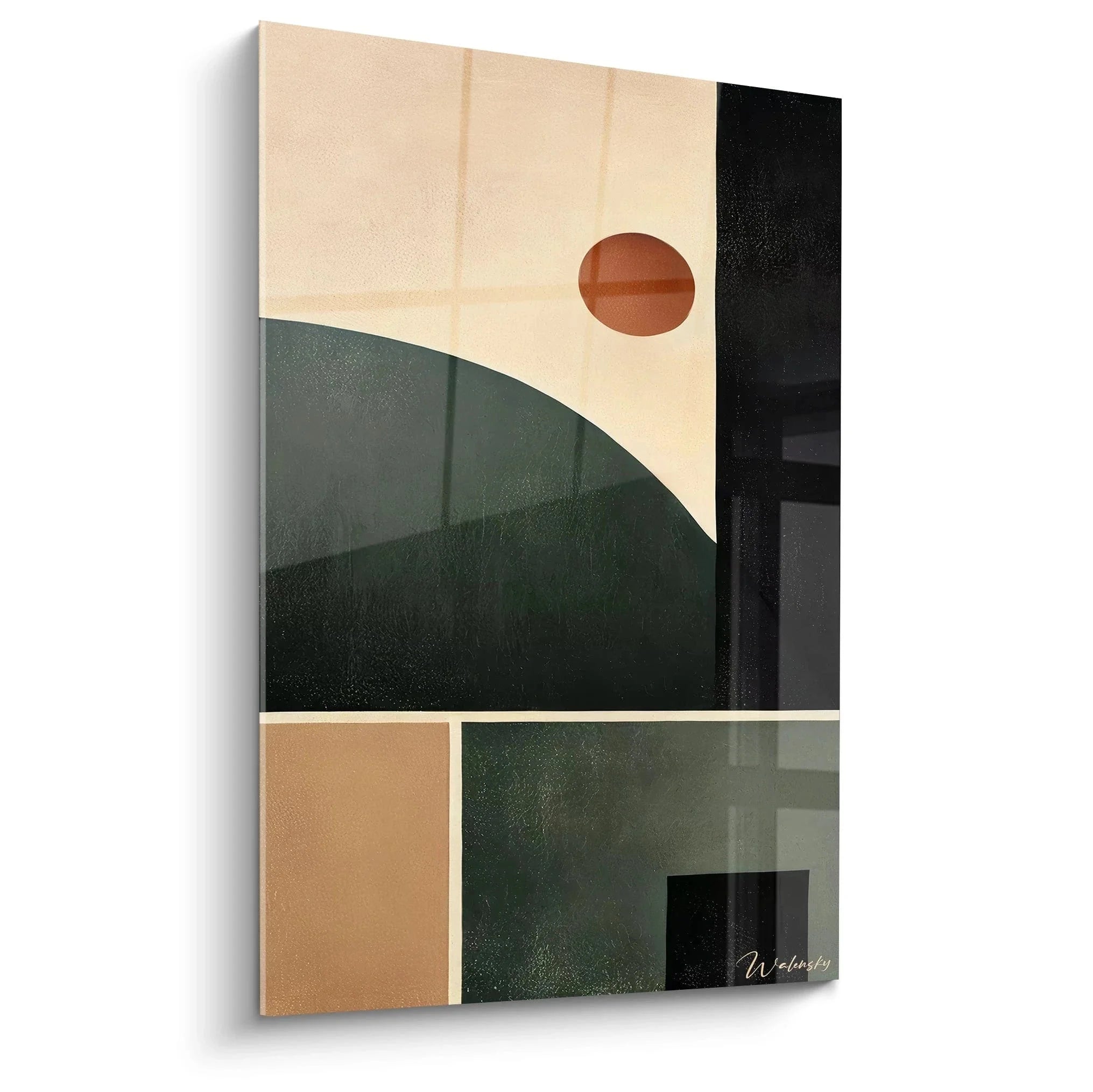 Wandbild abstrakte Landschaft kubistisch mit geometrischen Formen in Beige und Grün Edition Kubismus