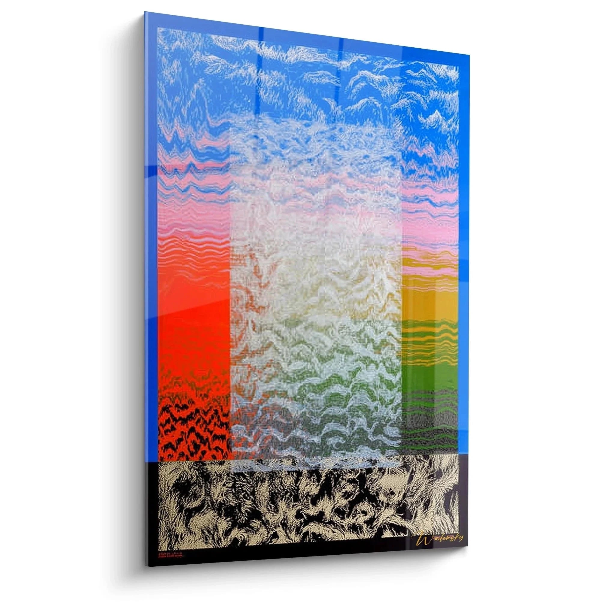 Wandbild abstrakte Landschaft mit Farbwellen in Op Art Stil, digitale Kunstwerk XXL