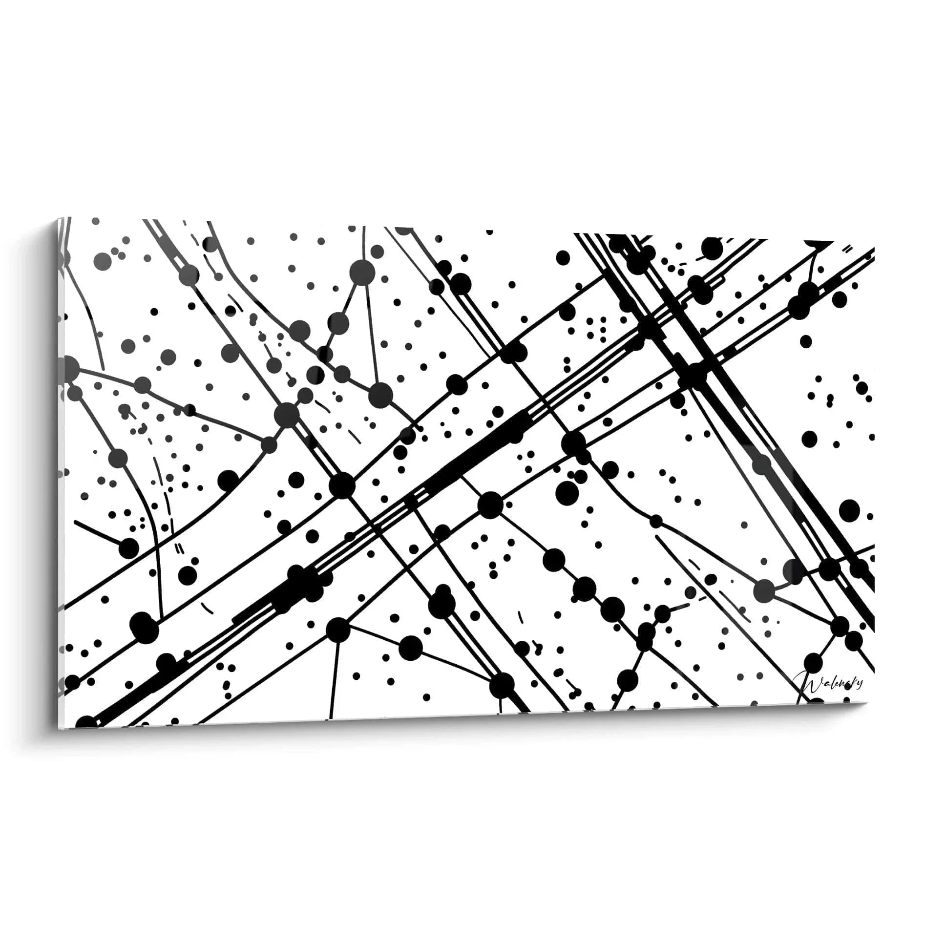 Wandbild abstrakte schwarze Linien und Punkte auf weißem Hintergrund im Schwarz-Weiß Design als moderne Wandkunst