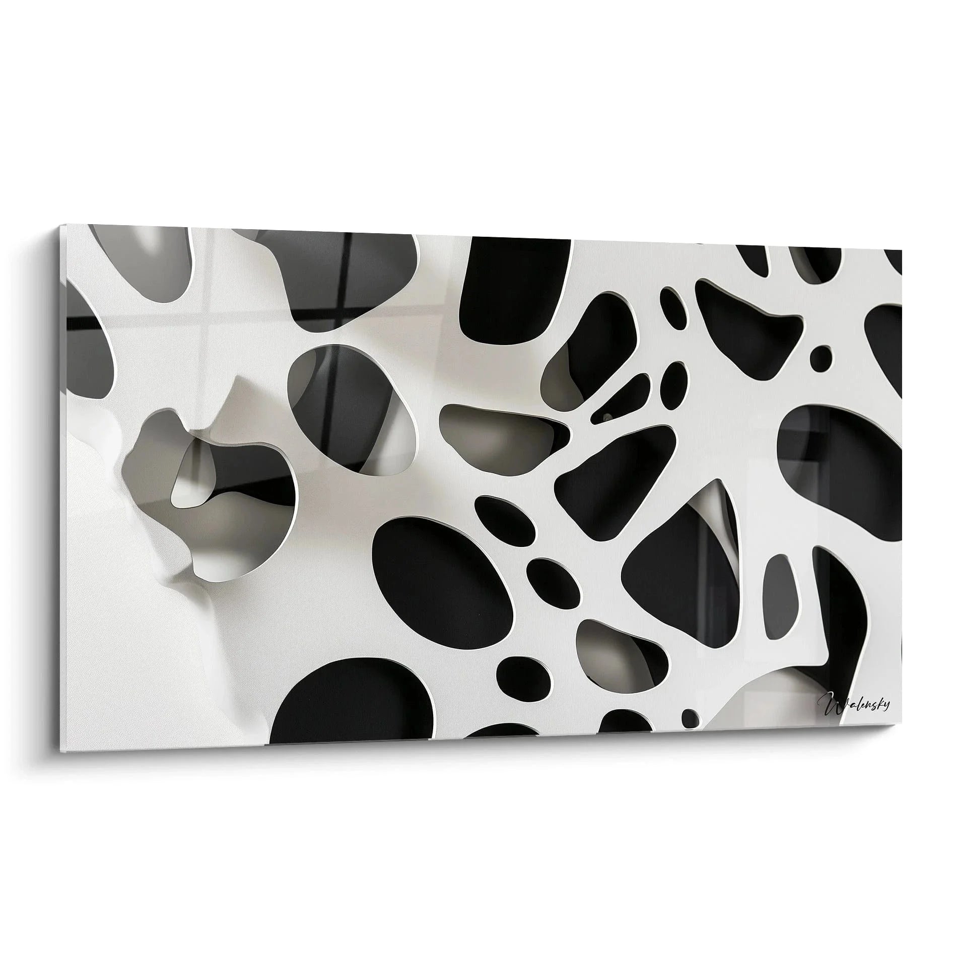 Wandbild abstrakte Löcher schwarz-weiß mit organischen Strukturen und 3D-Effekt für moderne Wandgestaltung