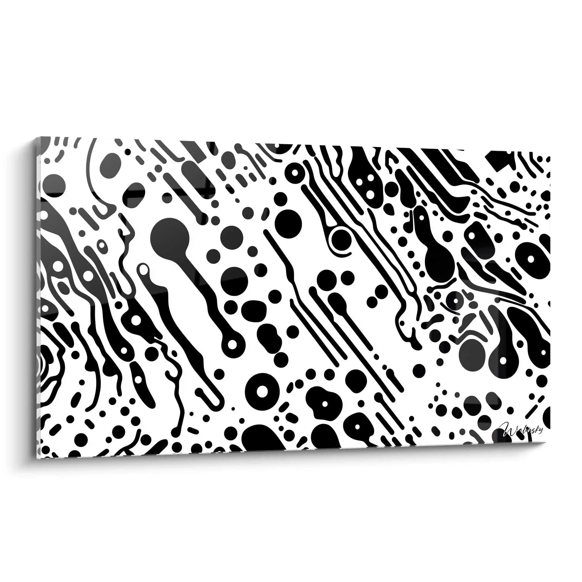 Abstraktes Wandbild mit organischen schwarz-weißen Mustern im Dalmatiner Stil für moderne Wohnräume
