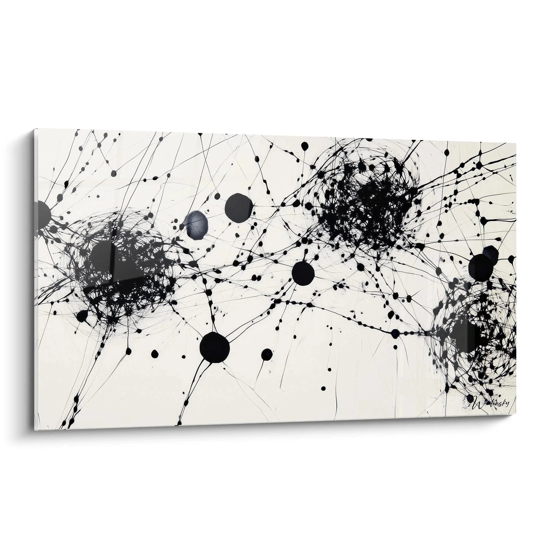 Wandbild abstrakte Netzwerk Komposition schwarz-weiß mit dalmatiner Optik für moderne Wandgestaltung