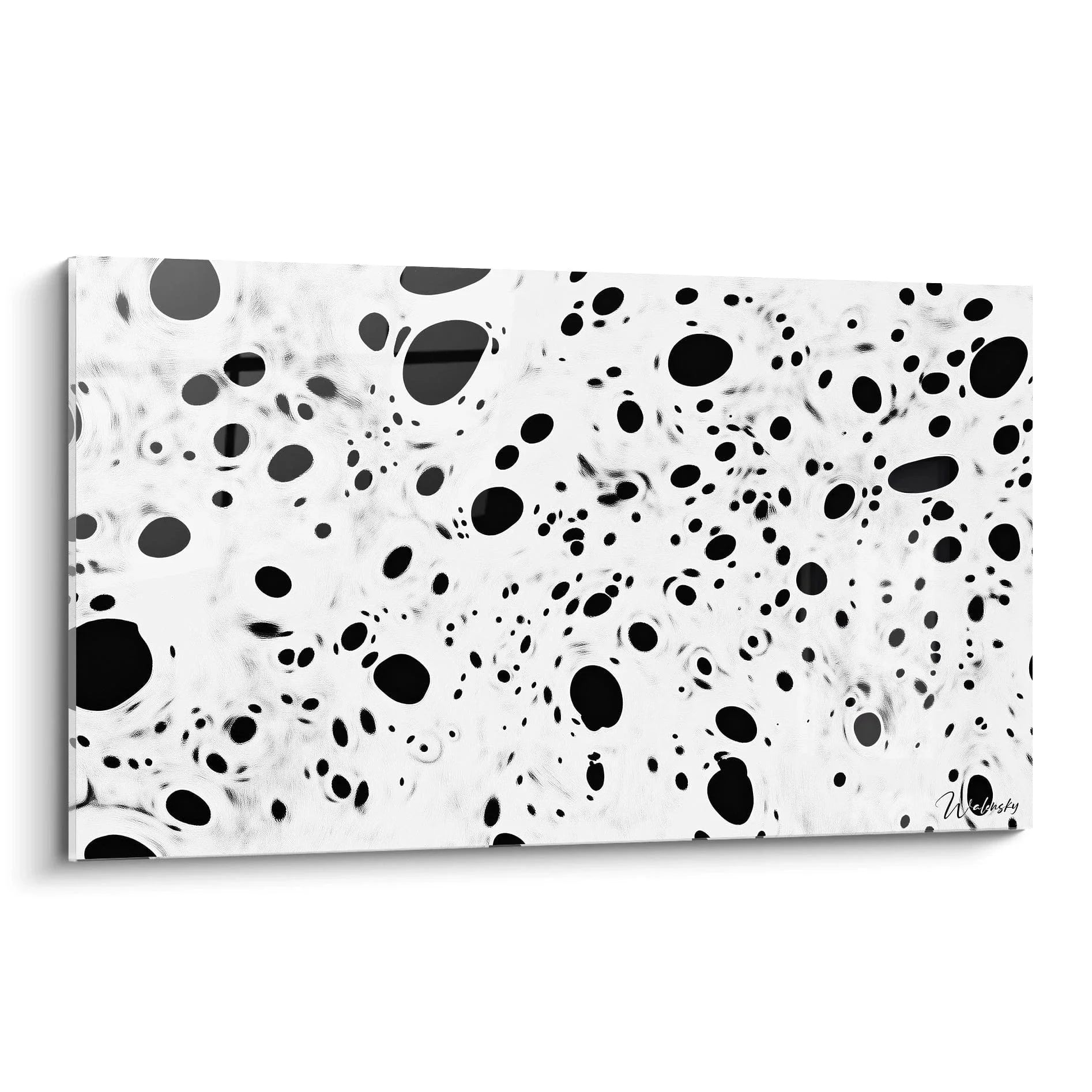 Wandbild abstrakte schwarze Punkte auf weißem Grund im Dalmatiner-Stil für moderne Wanddekoration