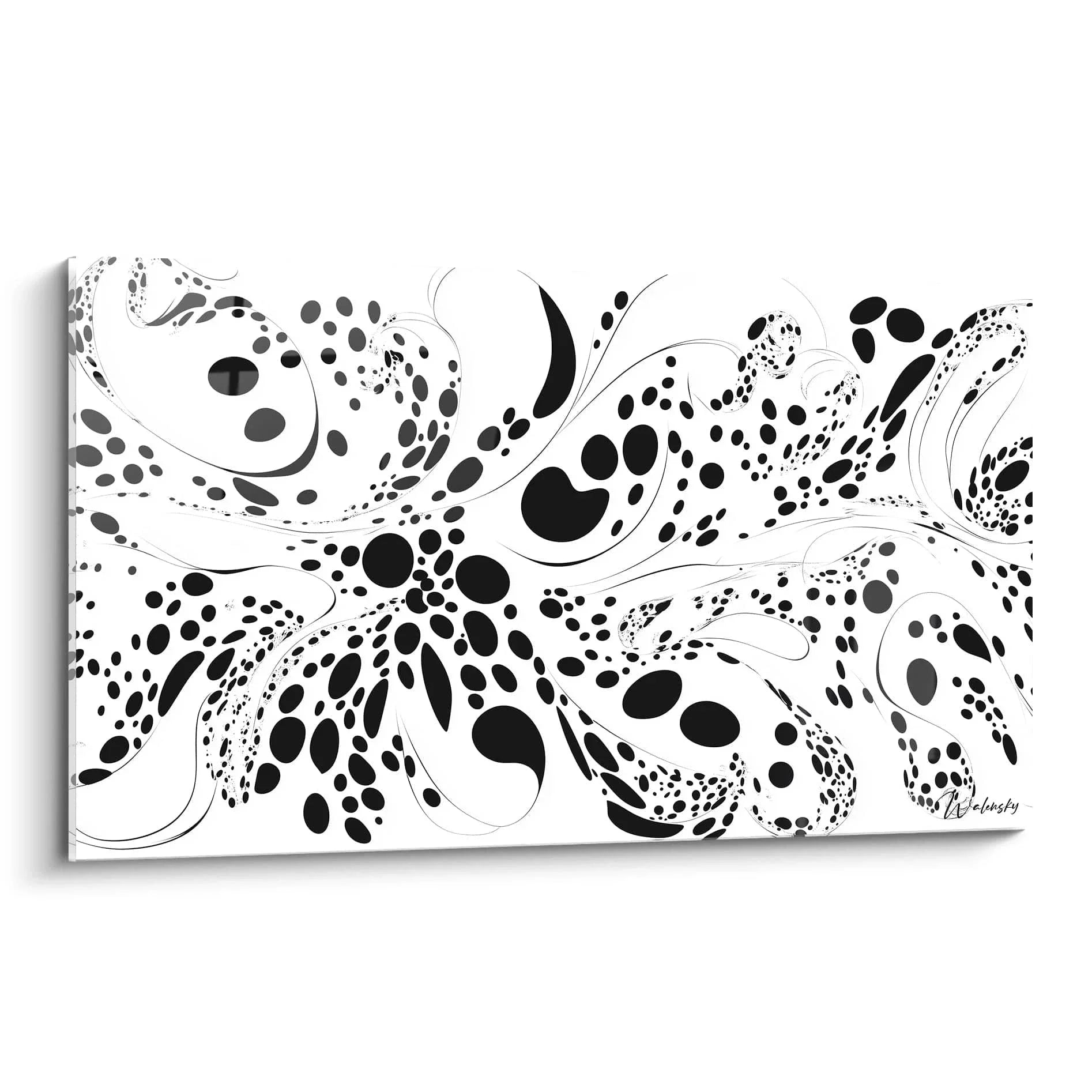 Wandbild abstrakte Punkte schwarz-weiß mit dalmatiner-inspirierten Flecken und organischen Formen