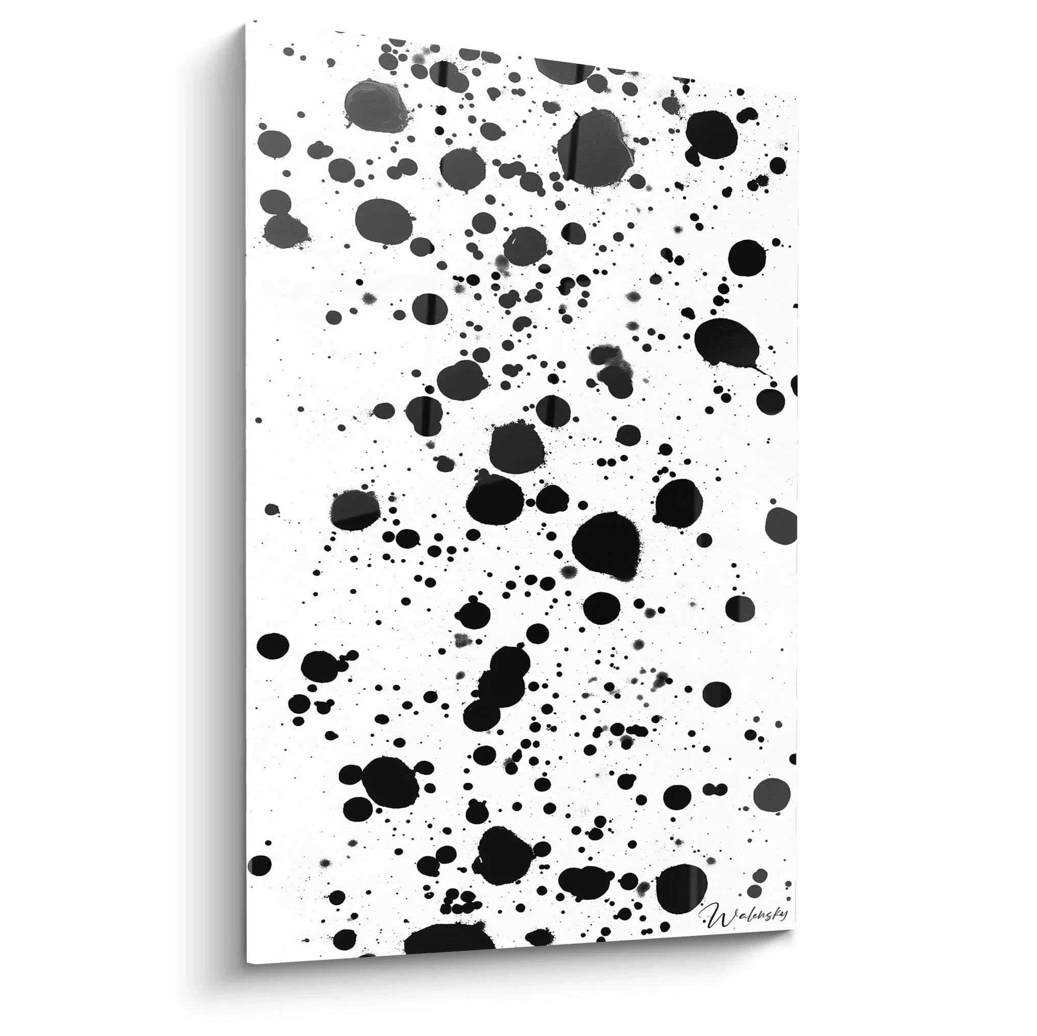 Wandbild abstrakte schwarze Punkte auf weißem Hintergrund im Dalmatiner Stil, moderne Schwarz-Weiß Kunstdruck