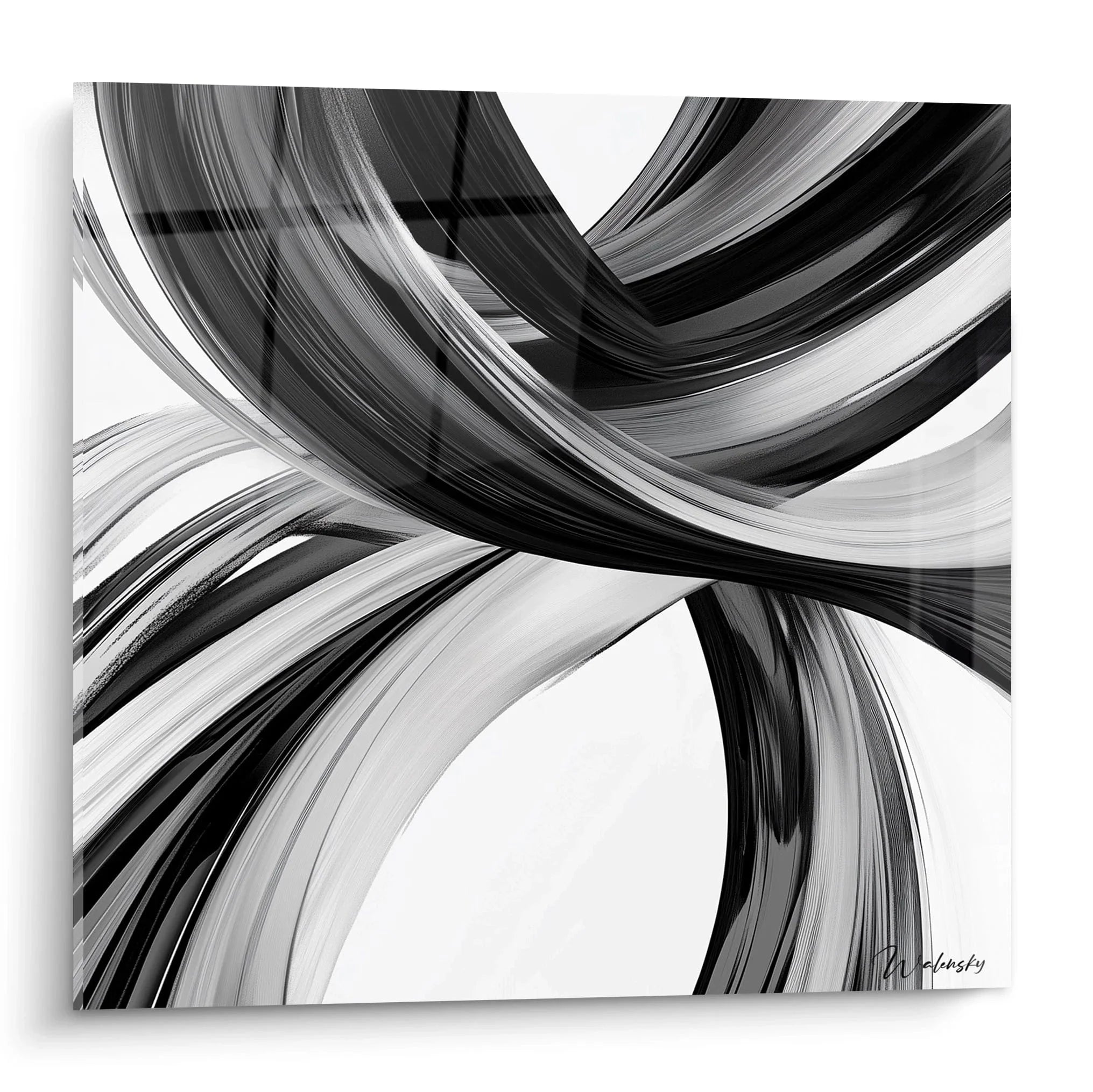 Wandbild abstrakte schwarz-weiße Streifen mit dynamischen fließenden Bewegungen für moderne Wanddekoration