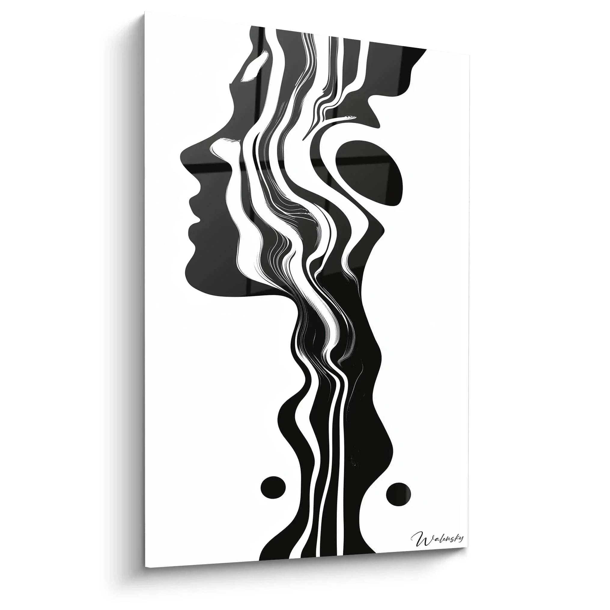 Wandbild abstrakte Silhouette mit fließenden schwarz-weißen Streifen und organischen Formen