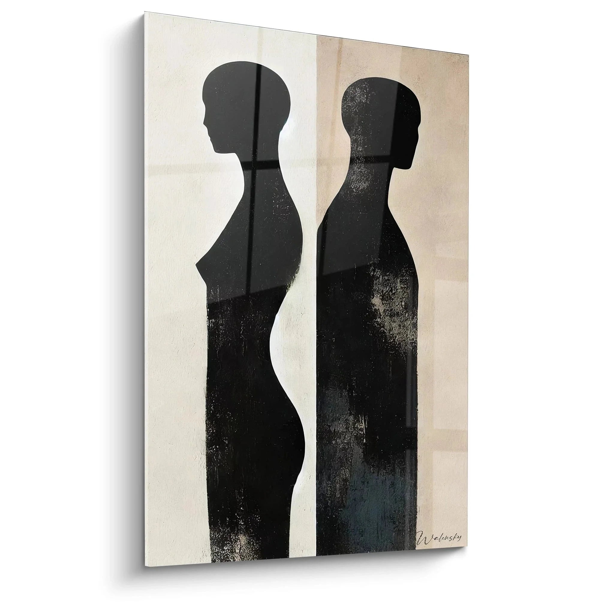 Wandbild abstrakte Silhouetten zwei Figuren schwarz beige moderne Kunst Walensky