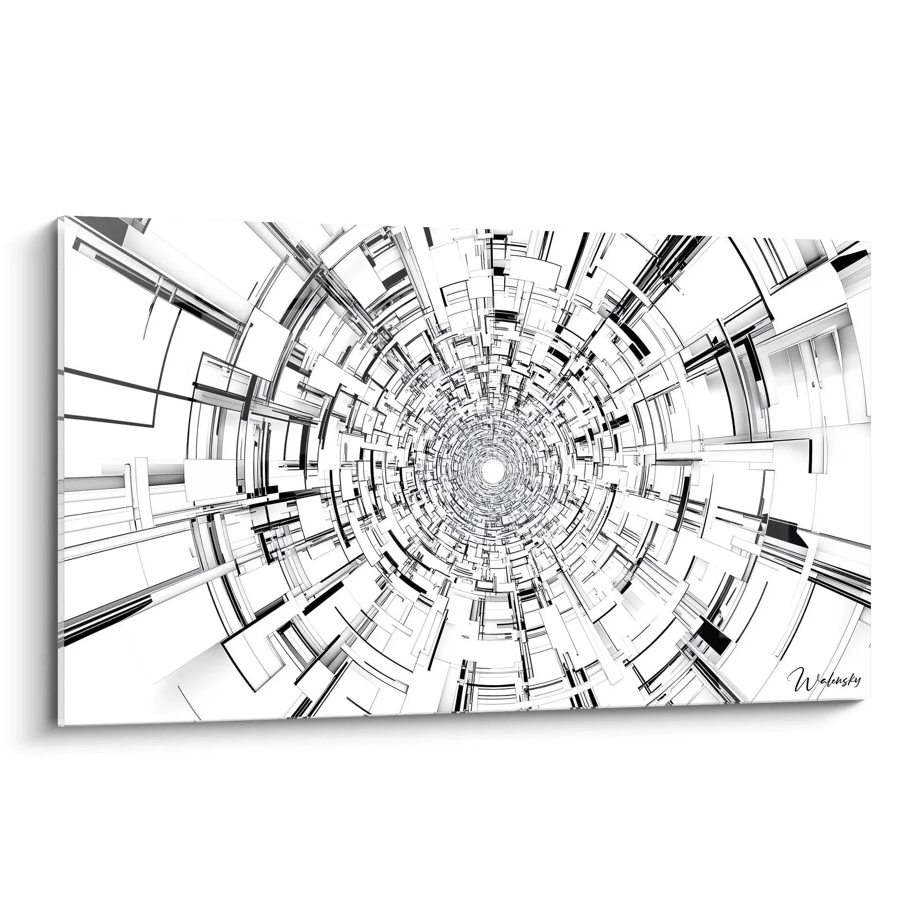 Wandbild abstrakte Spirale schwarz weiß geometrisch Tunnel Mondrian Stil