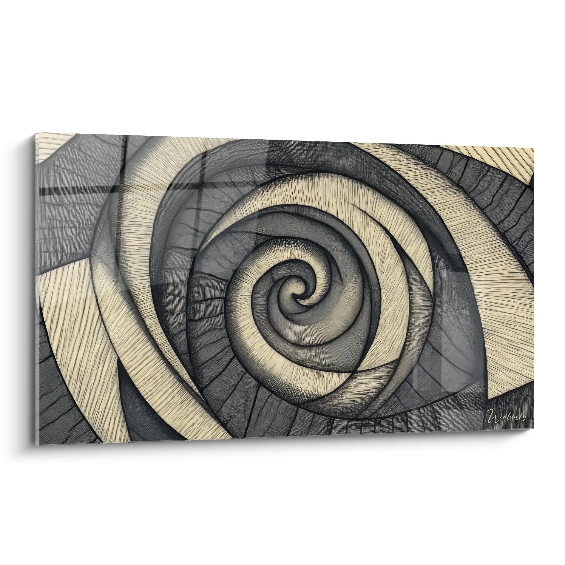 Wandbild abstrakte Spirale mit strukturierter Oberfläche in Grau-Beige Tönen