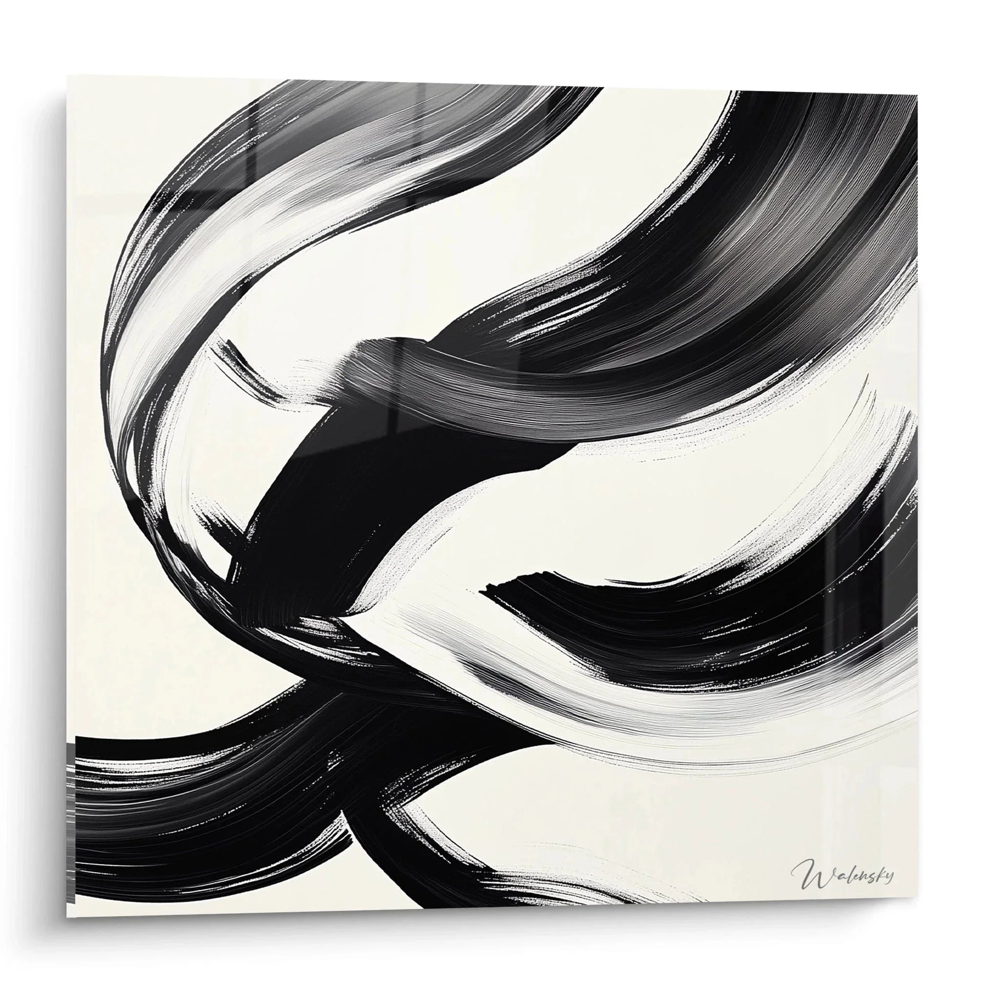 Wandbild abstrakte Streifen schwarz weiß mit dynamischen Pinselstrichen moderne Kunst