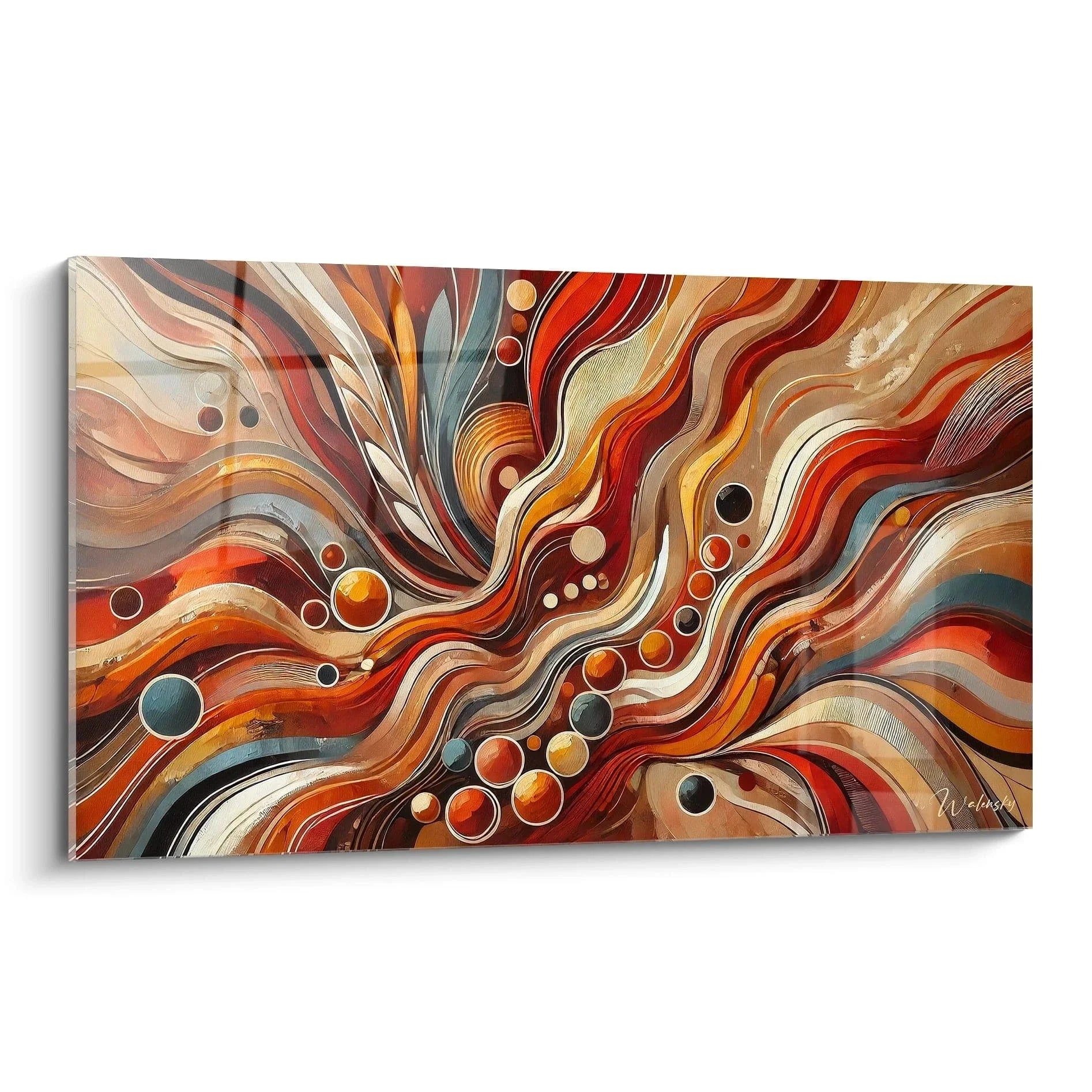 Wandbild abstrakte Strömung in warmen Erdtönen mit dynamischen Wellen - Afrika Edition