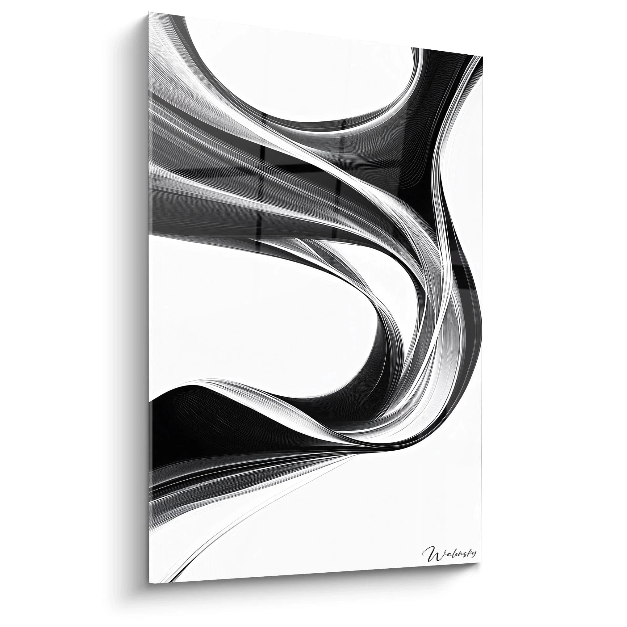 Wandbild abstrakte Strömung schwarz-weiß mit eleganten fließenden Linien für moderne Wanddeko