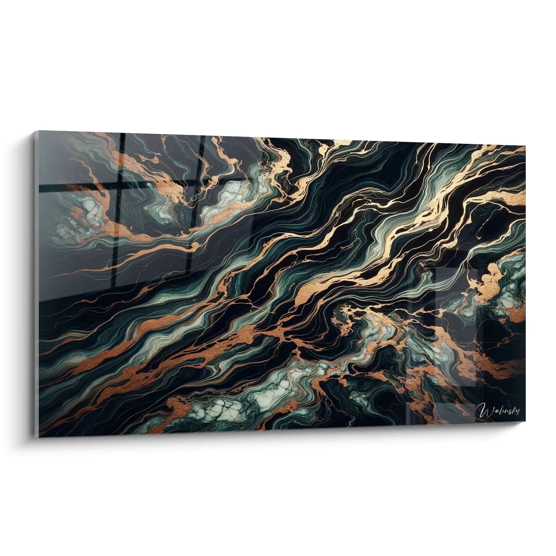 Wandbild abstrakte Strömungen in Fluid Art Technik mit Marmor-Optik in Schwarz Gold Türkis