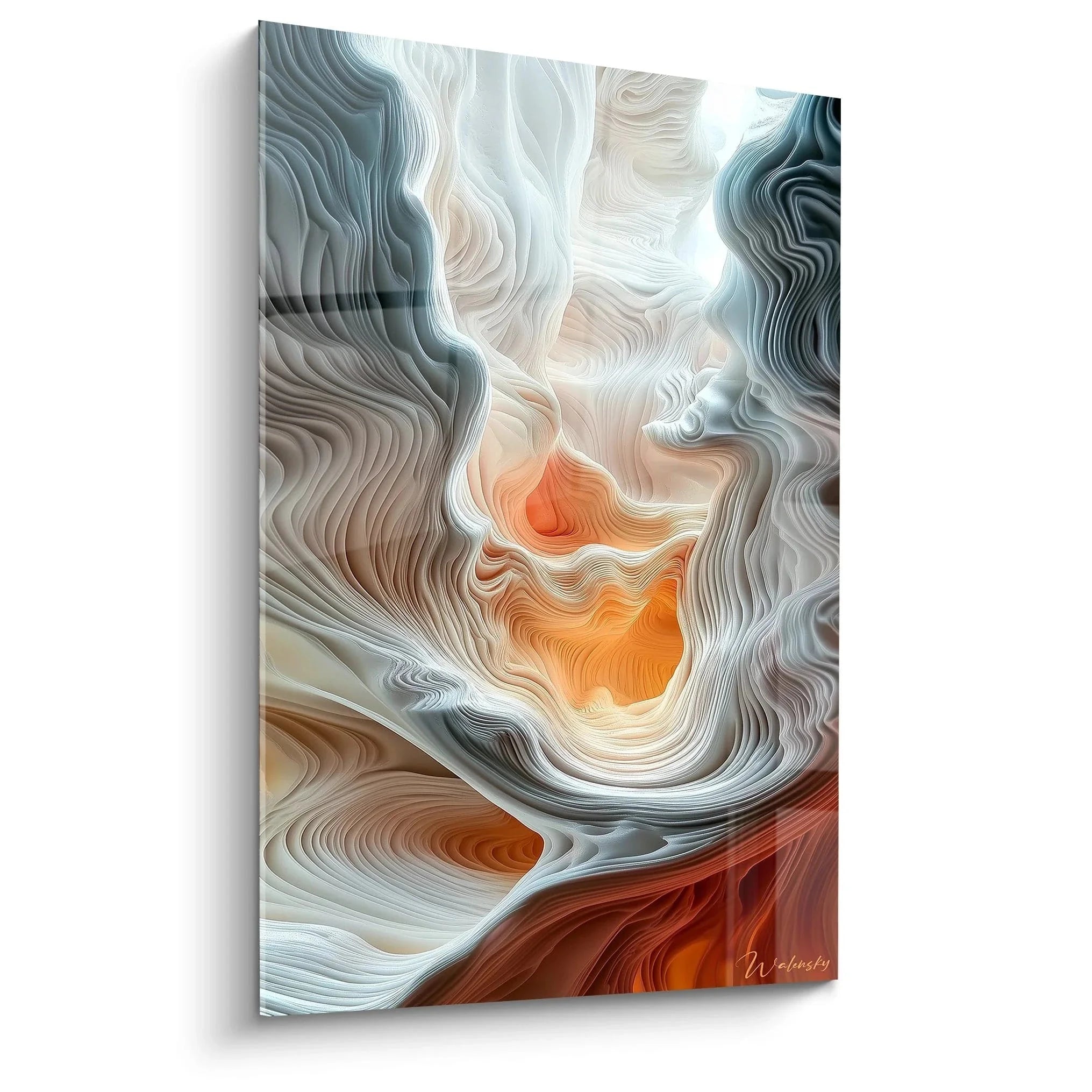 Wandbild abstrakte Strömungen mit fließenden Texturen in Orange und Grau