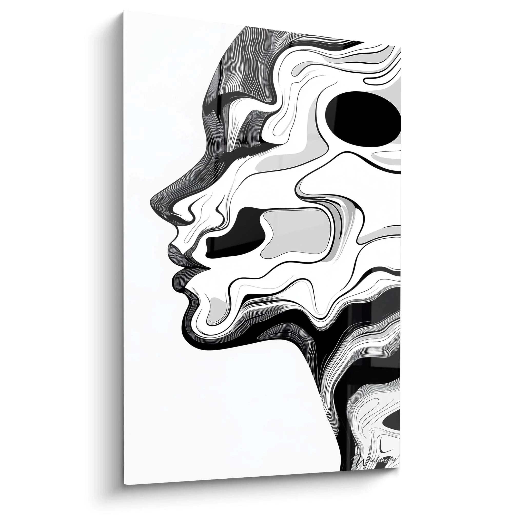 Abstraktes Wandbild mit topografischen Linien in Schwarz-Weiß-Streifen Design für moderne Wanddekoration