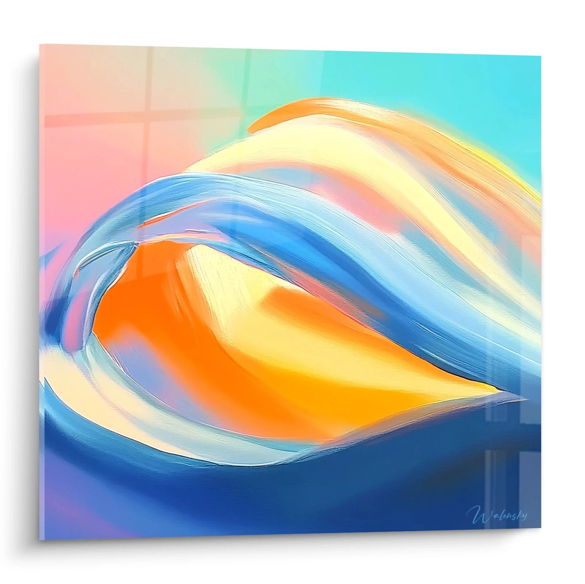 Wandbild abstrakte Welle in Blau Orange mit dynamischer Bewegung - Malerei-Optik Wanddekoration modern