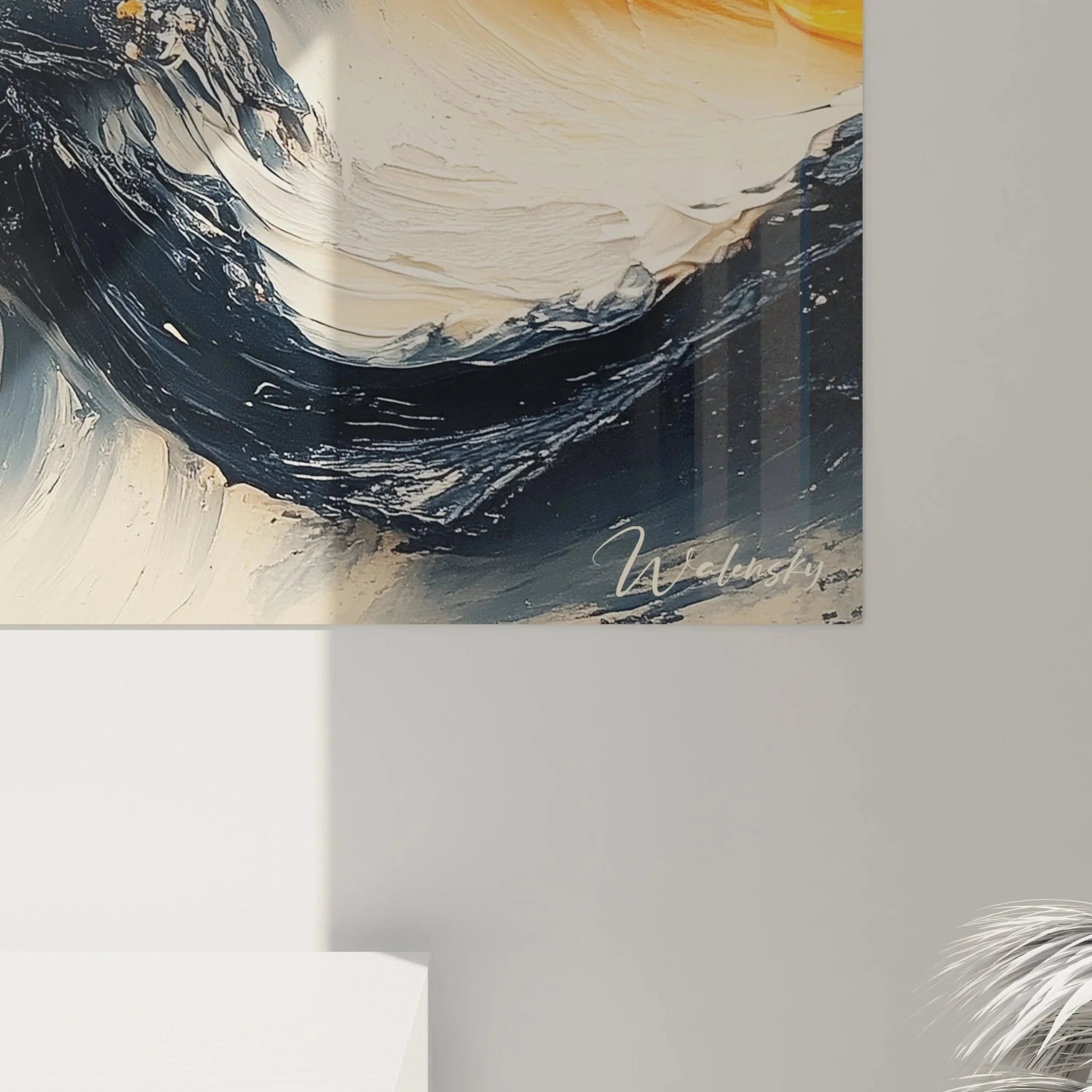 Wandbild abstrakte Welle Gesamtansicht - Malerei-Optik Orange Grau moderne Wanddekoration