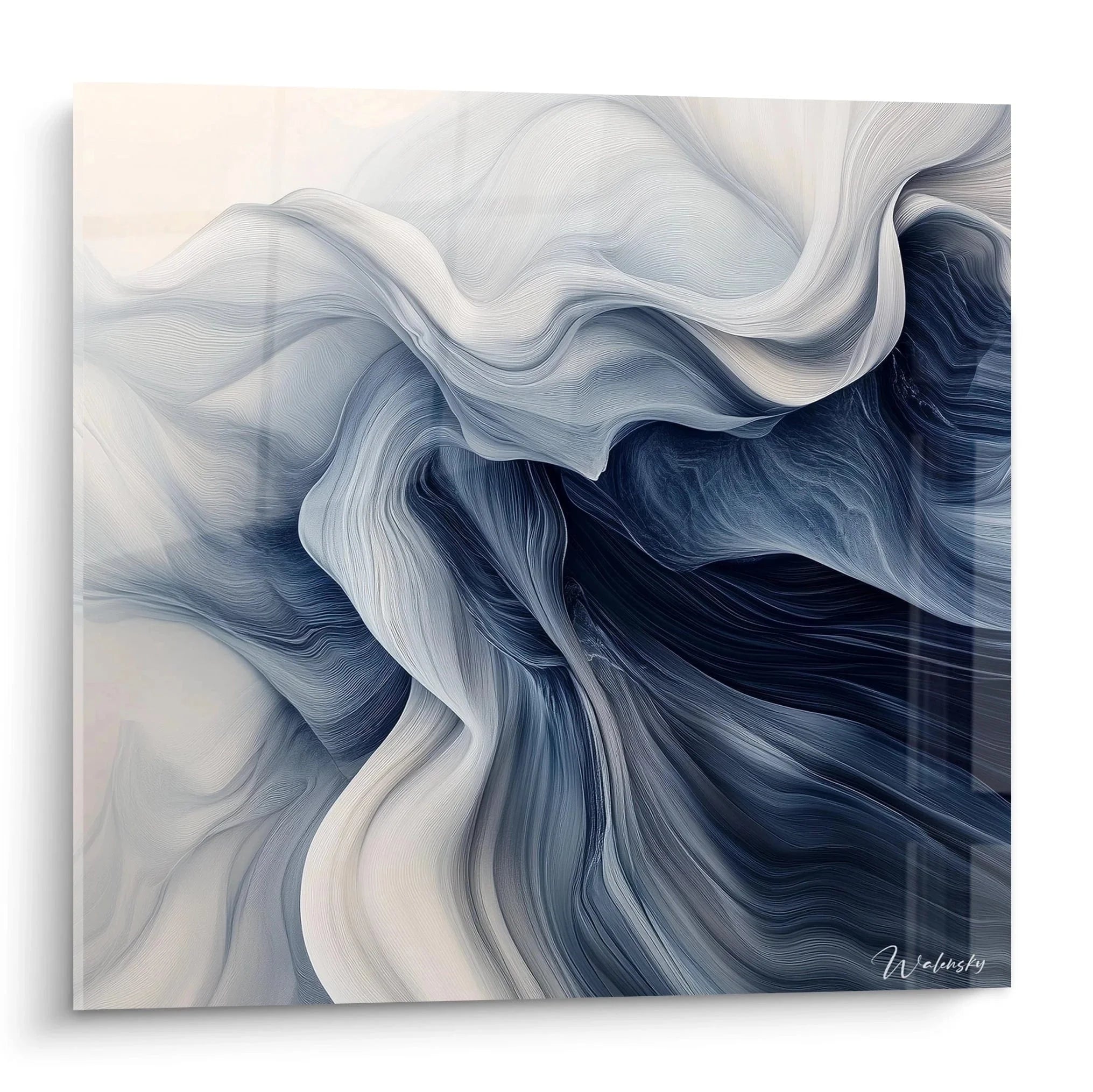 Wandbild abstrakte Wellen in Blau-Grau, moderne abstrakte Kunst für Wohnzimmer