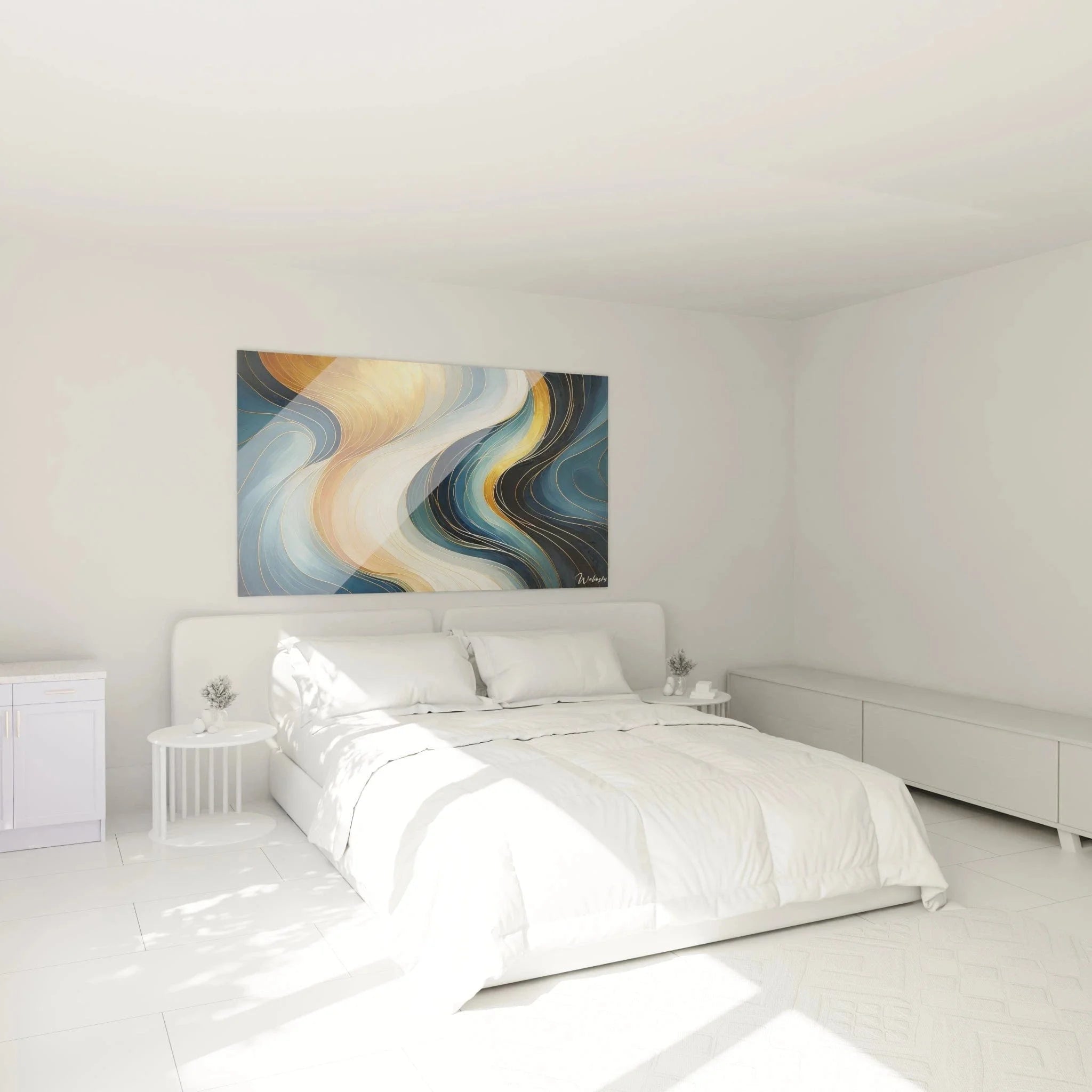 Wandbild abstrakte Wellen Schlafzimmer Ambiente moderne zeitgenössische Kunst Dekoration