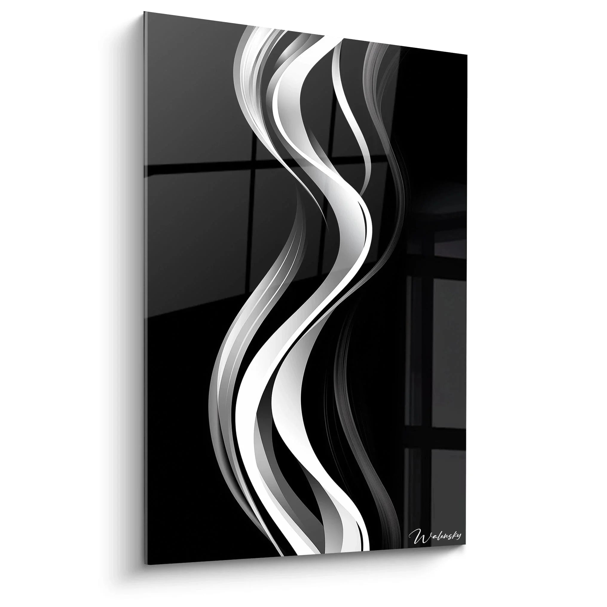 Wandbild abstrakte Wellen schwarz-weiß mit dynamischen Linien für moderne Wanddekoration