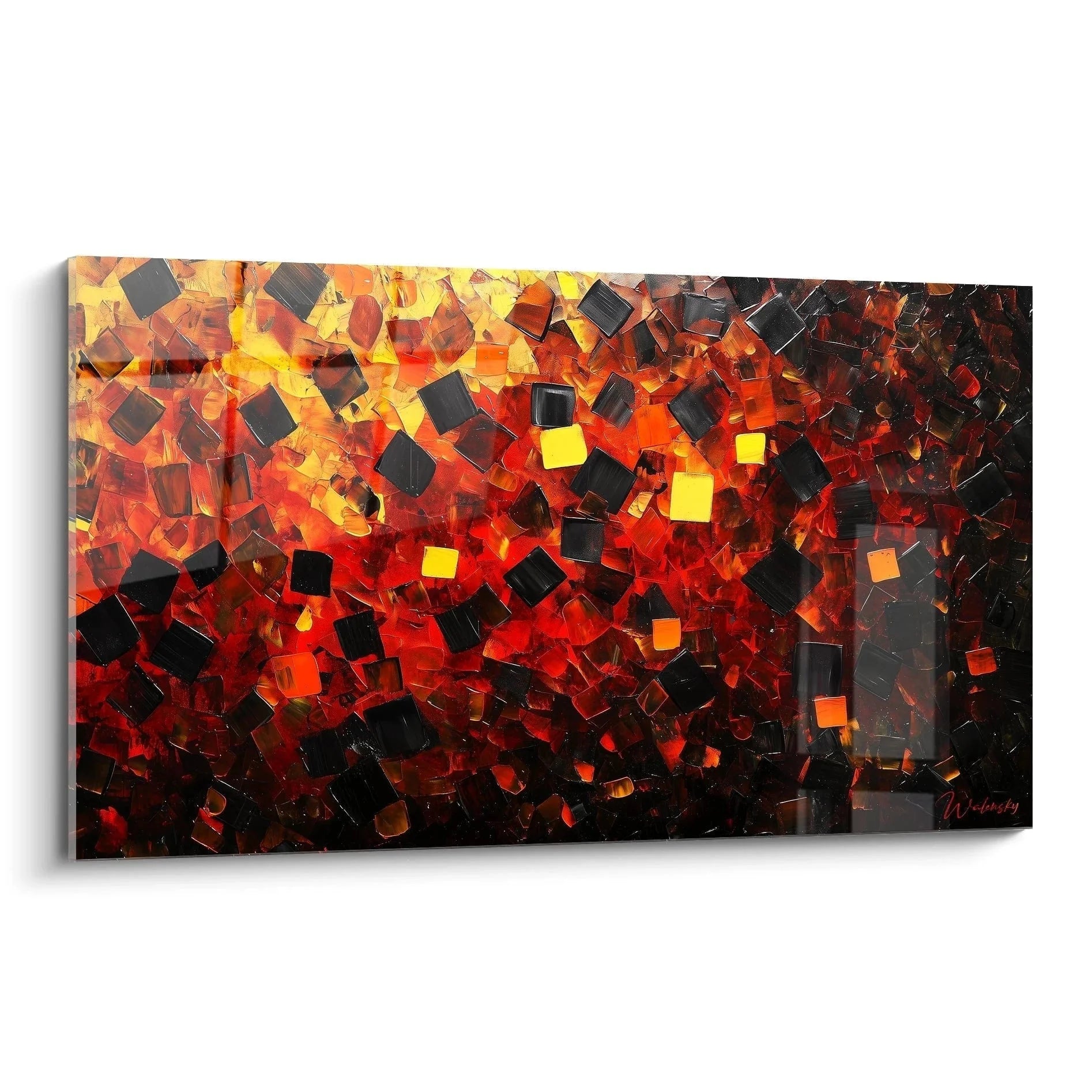 Wandbild abstrakte Würfel in Rot Orange Tönen kubistische geometrische Kunst für moderne Wanddekoration