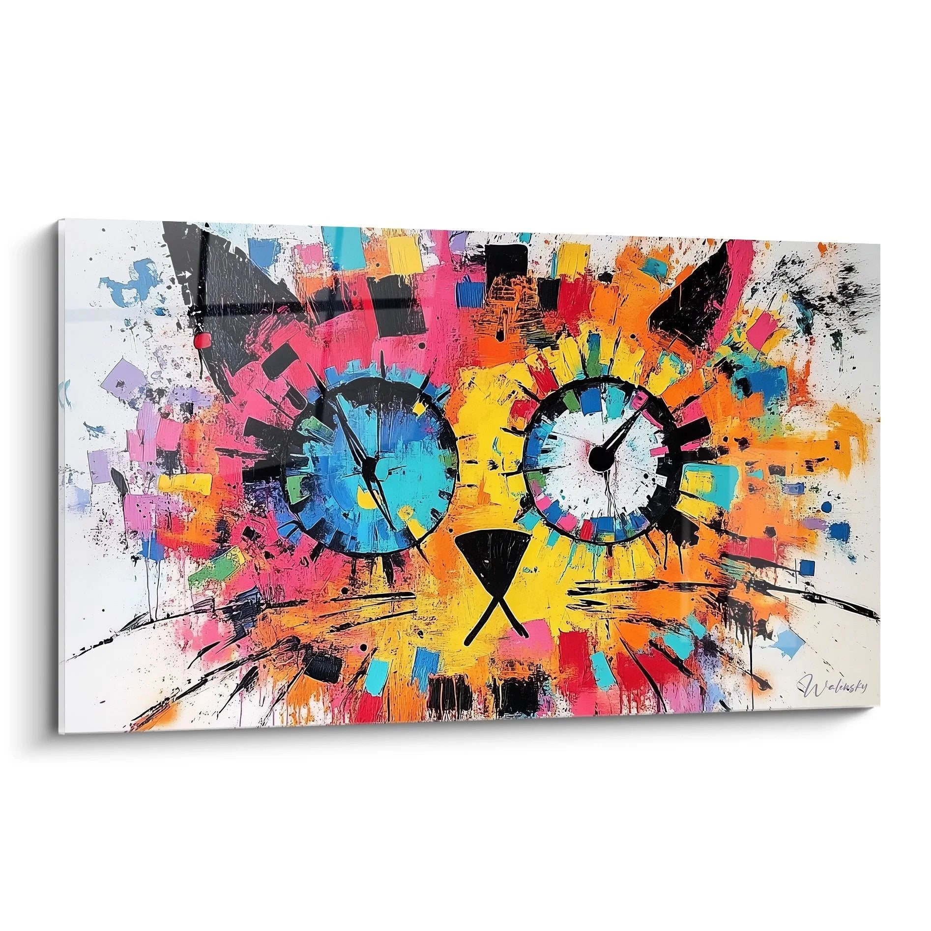 Wandbild abstrakte Zahnräder in explosiven Farben mit Uhren und mechanischen Elementen