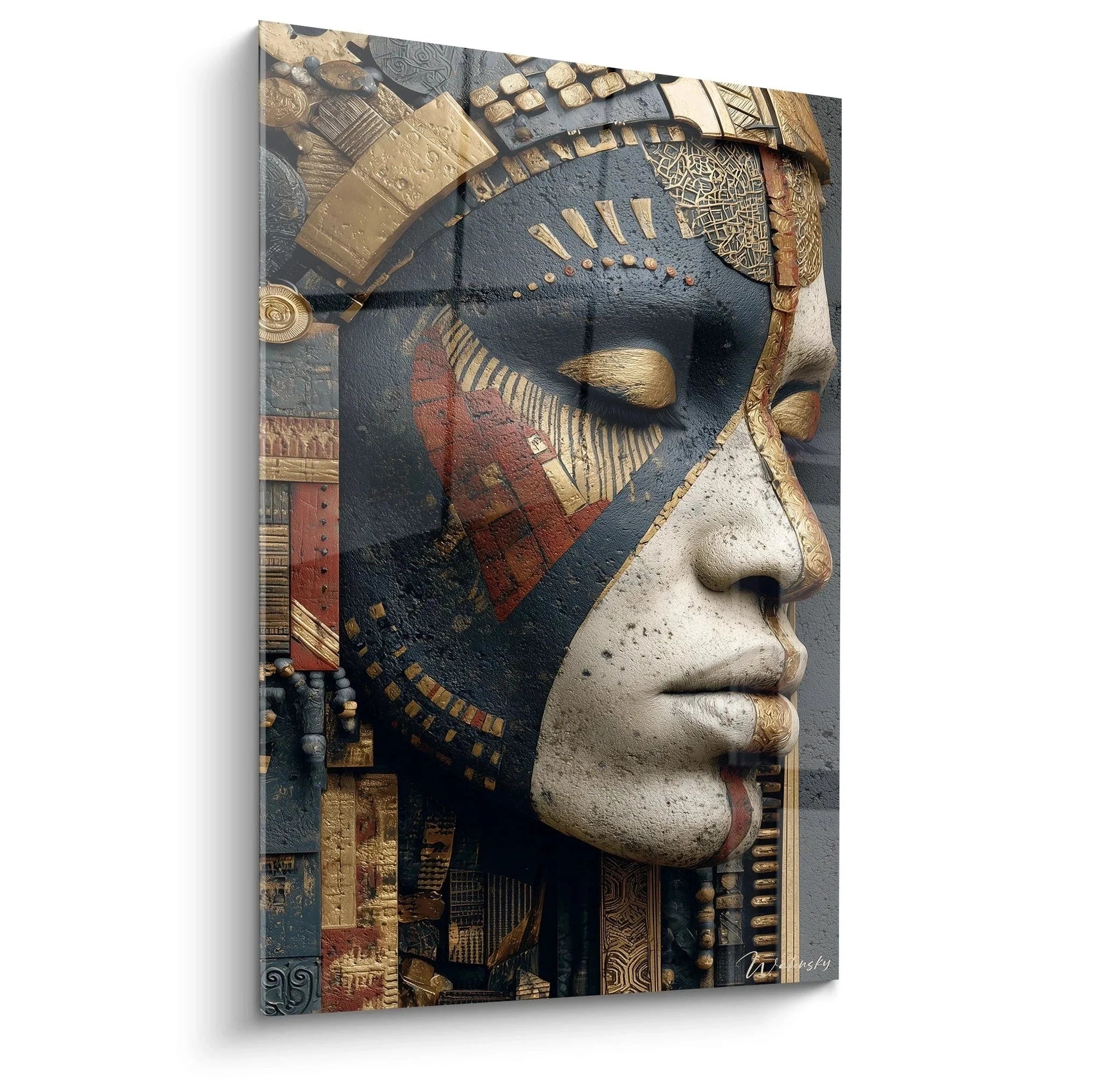 Wandbild Afrikanische Königin mit traditionellen Tribal Motiven und edler Kopfbedeckung