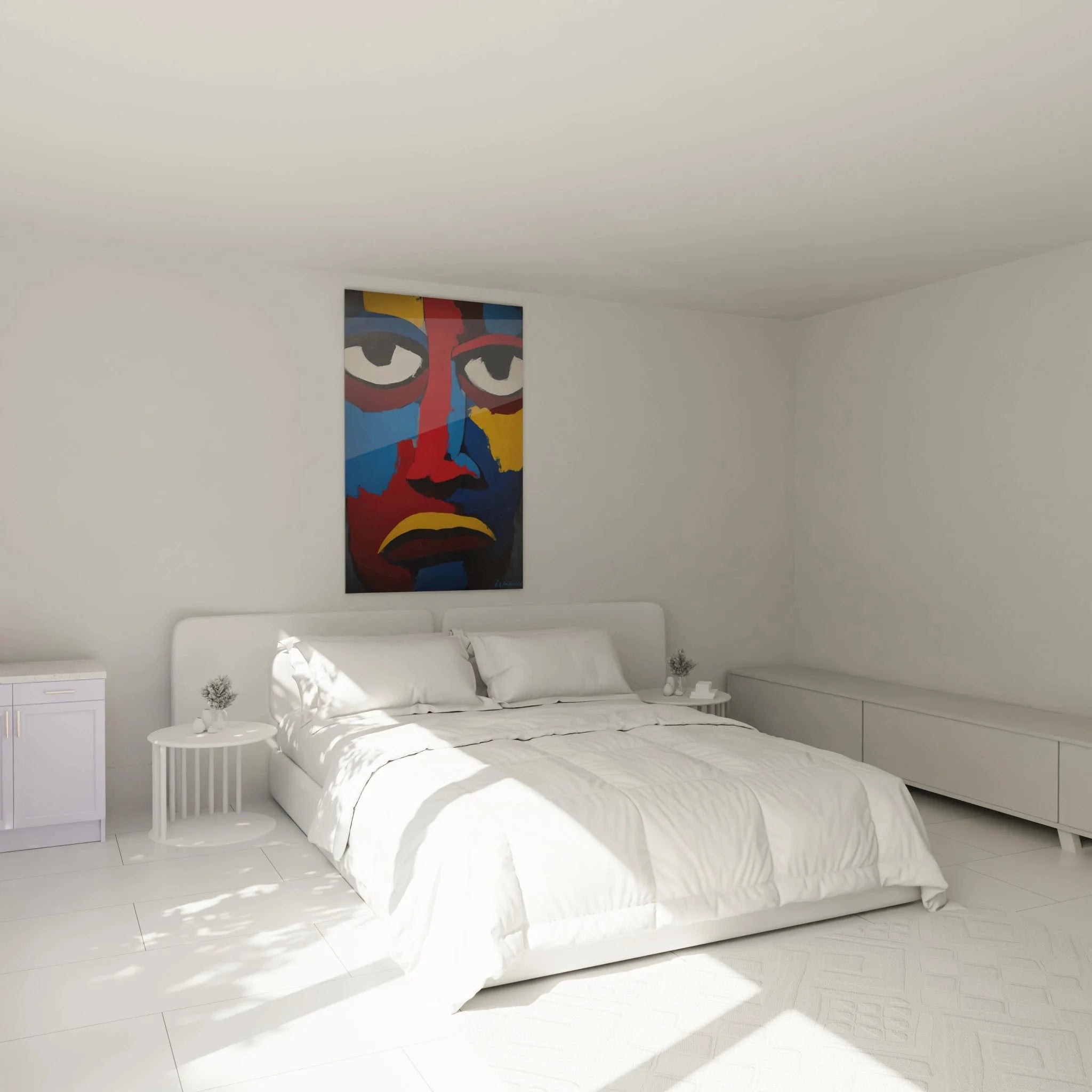 Wandbild XXL abstrakte afrikanische Maske im Schlafzimmer - moderne Raumdekoration