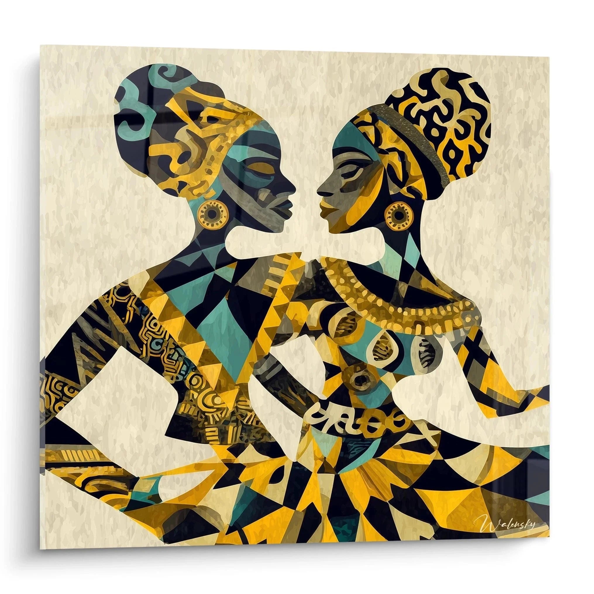 Wandbild mit zwei afrikanischen Tänzerinnen in geometrischen Mustern - Edition Afrikanischer Tanz