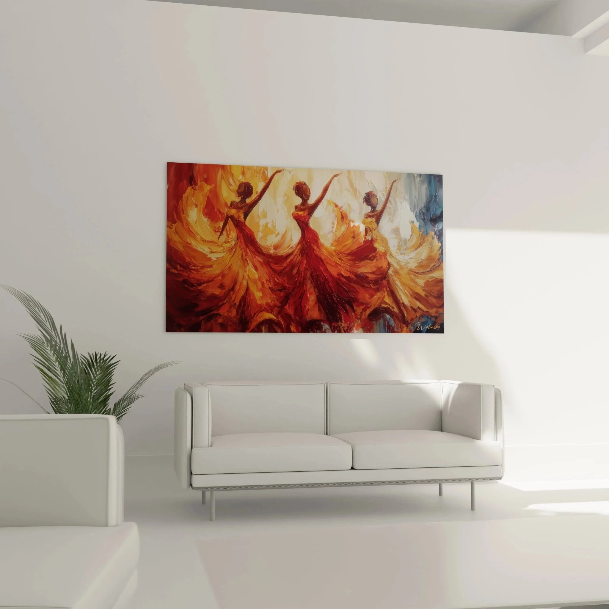 Nahaufnahme Wandbild afrikanische Tänzerinnen - Detailansicht expressive Tanzkunst in warmen Tönen