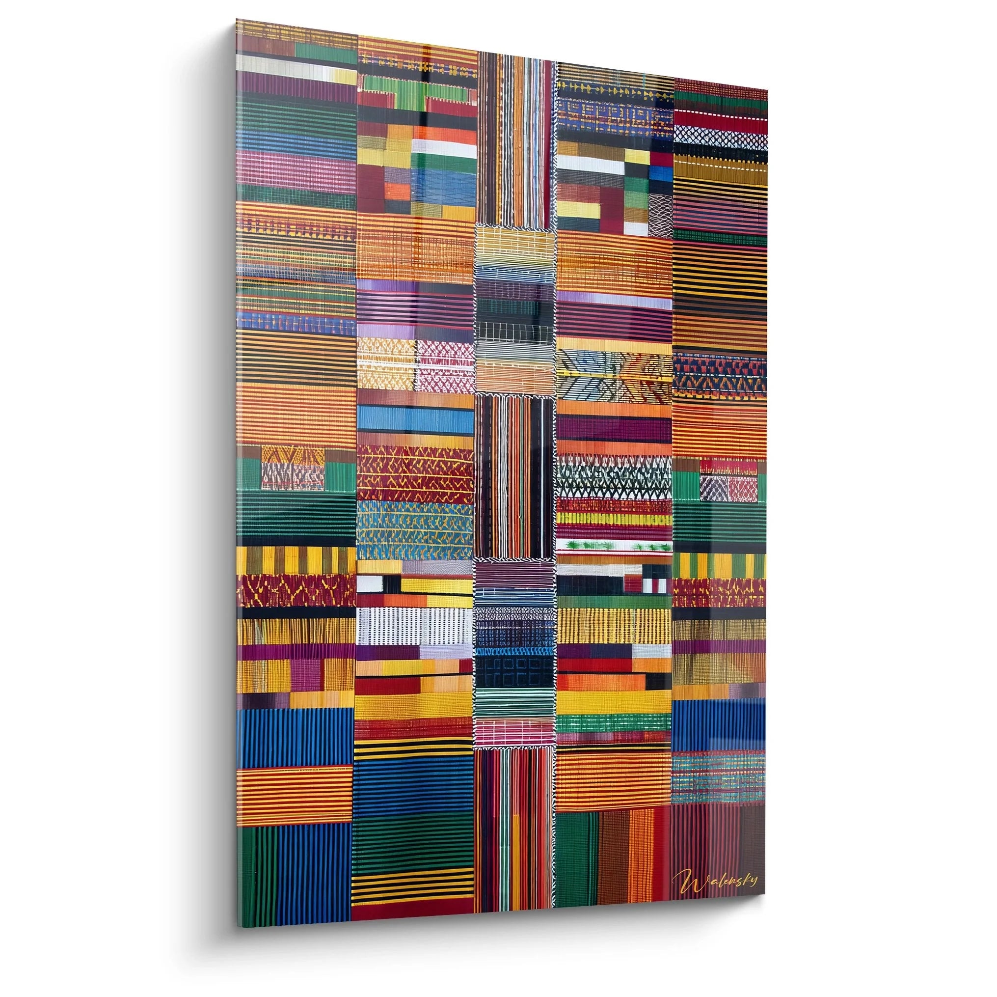 Wandbild mit bunten afrikanischen Kente Stoff Mustern in Patchwork Anordnung