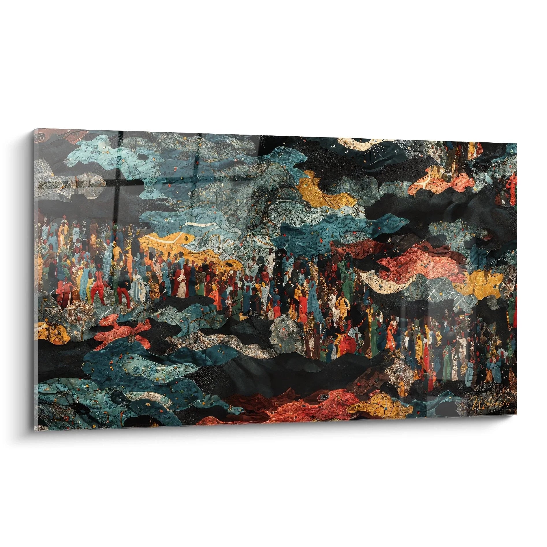 Wandbild afrikanische Zeremonie mit mystischen Figuren in leuchtenden Farben - Edition Afrikanische Kultur