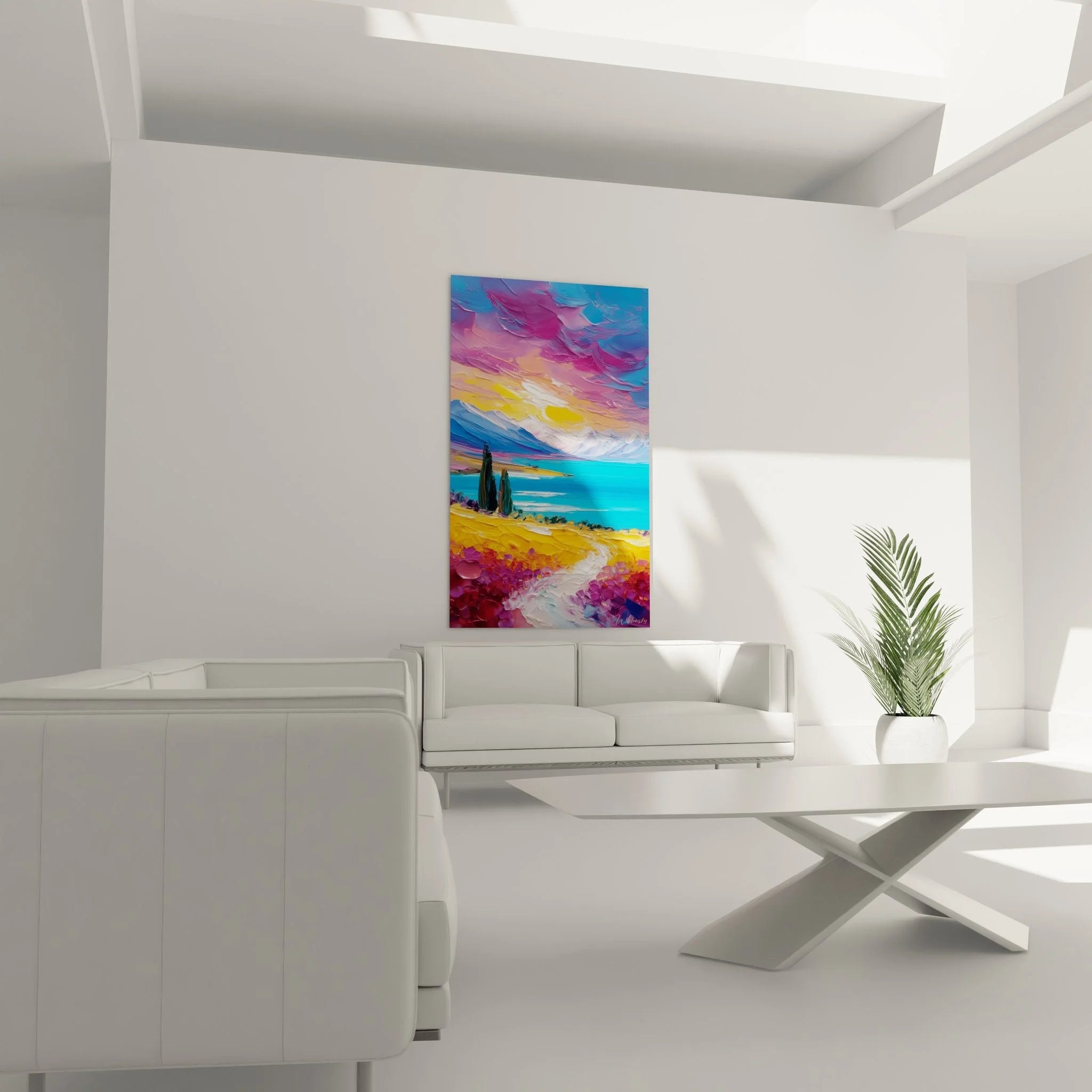 Detailansicht Wandbild Alpensee Malerei Textur Pinselstriche Leinwandbild Nahaufnahme