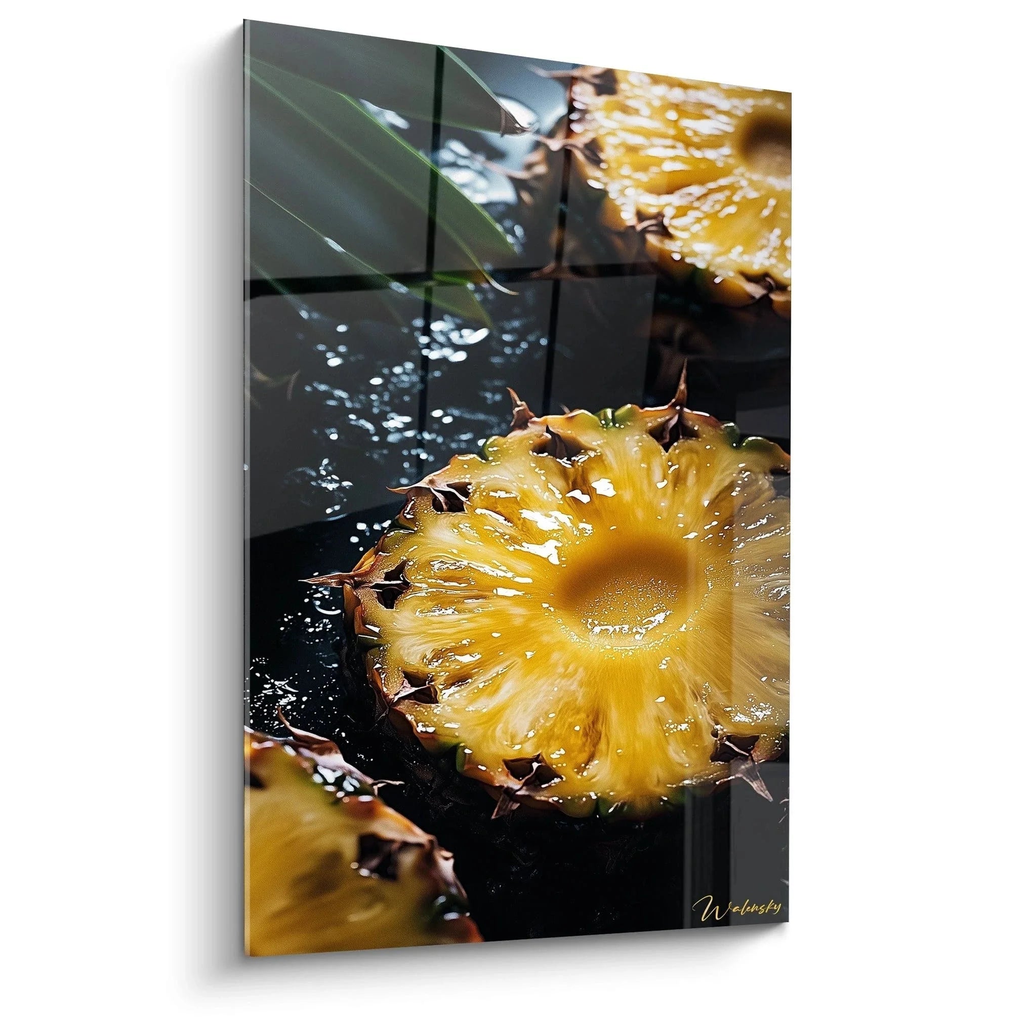 Wandbild Ananas mit Wassertropfen - tropische Früchte Kunstdruck für moderne Wanddekoration