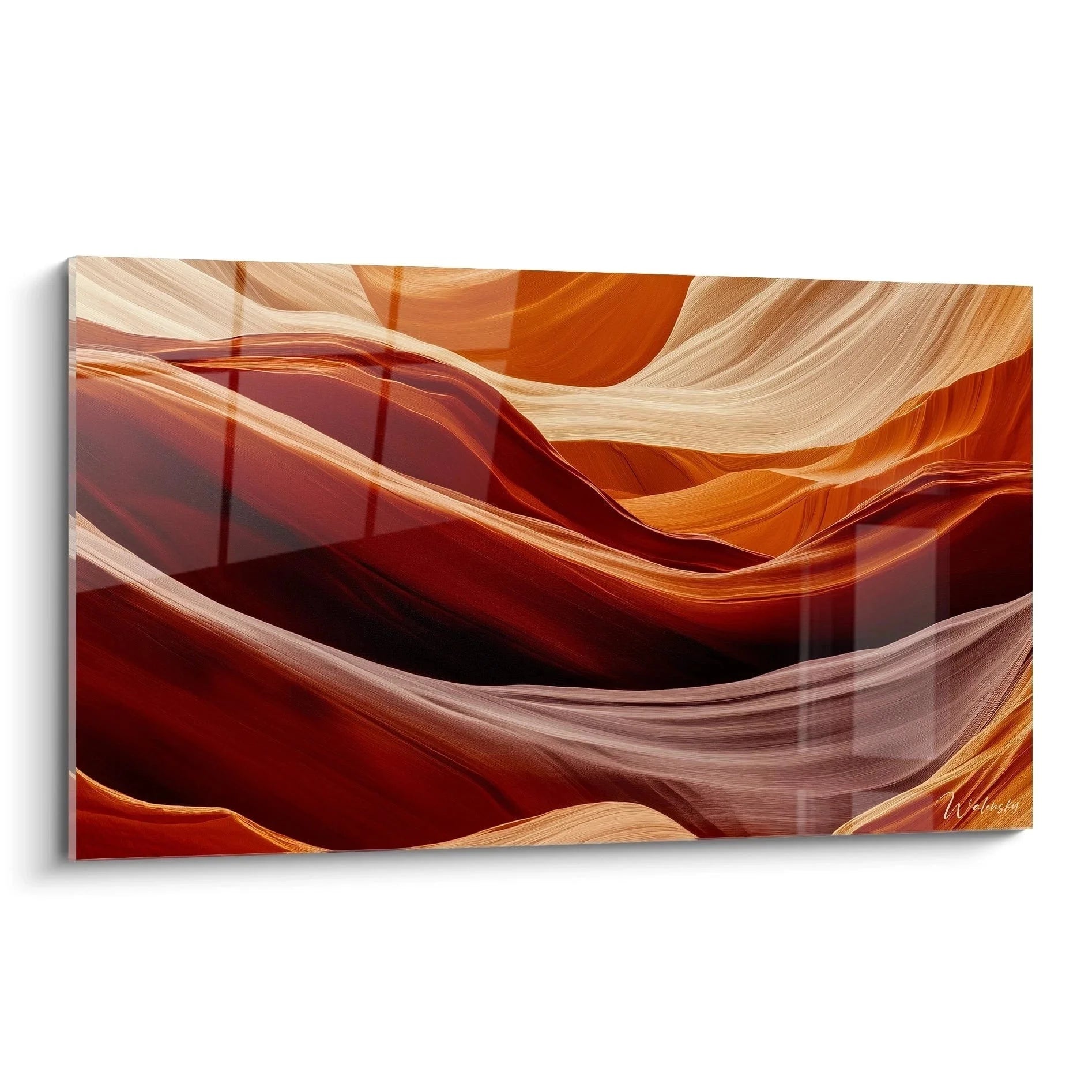 Wandbild Antelope Canyon mit fließenden Sandsteinwellen in warmen Orange- und Rottönen